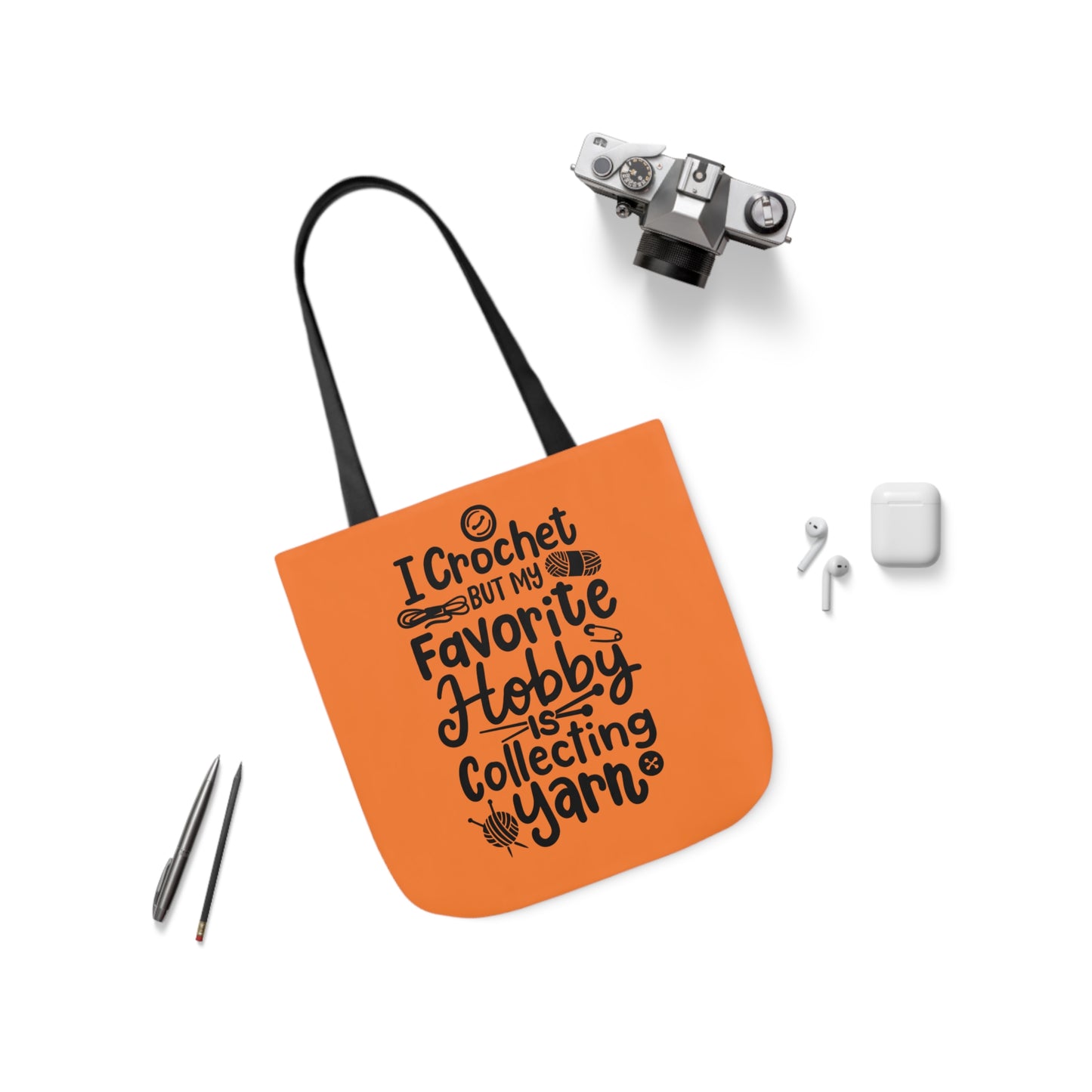 My Favorite Hobby Is Collecting Yarn, Funny Crochet Saying Canvas Tote Bag, 5-Color Straps 3 Sizes
