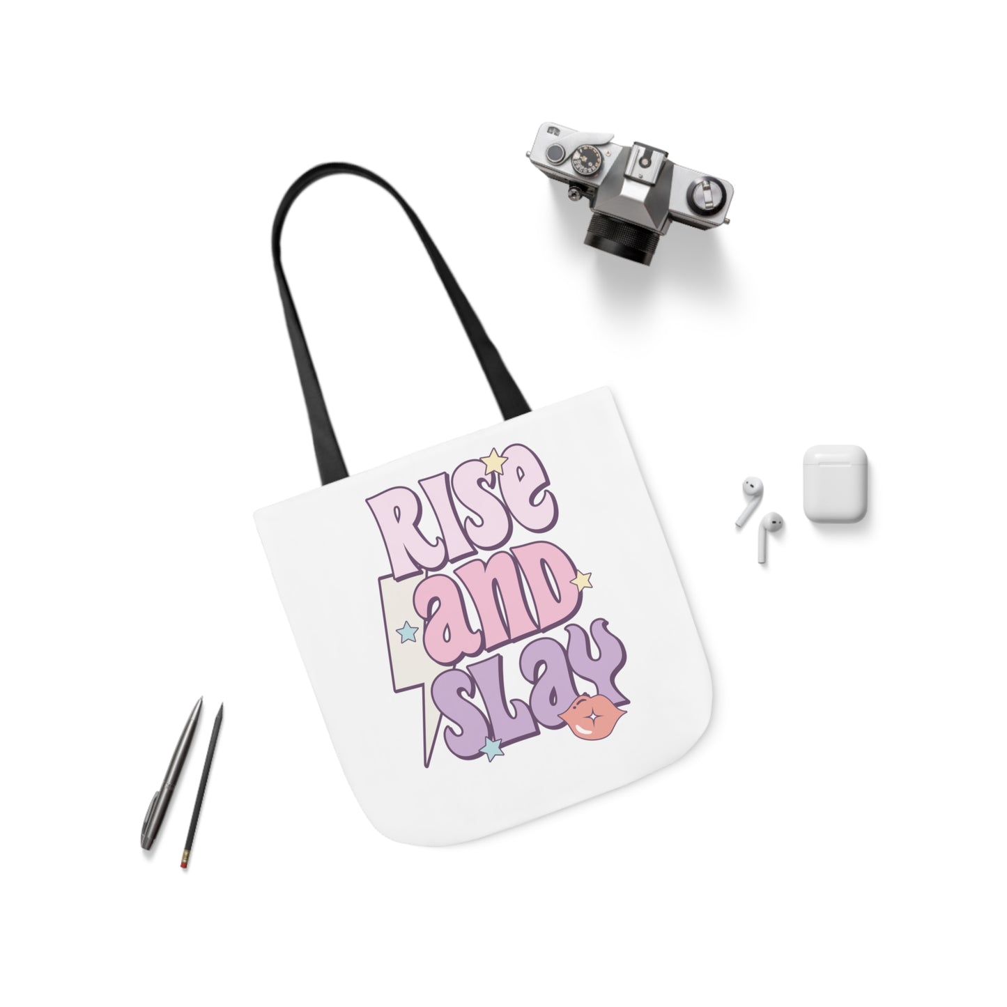 Canvas Tote Bag, 5-Color Straps, 3 Sizes, Rise and Slay, Cute Saying Bag