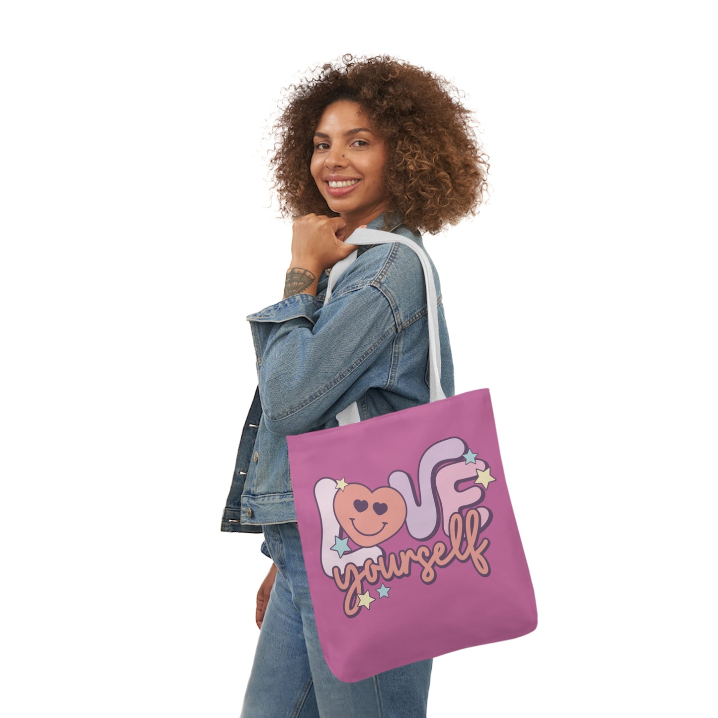 Love Yourself, Inspirational Canvas Tote Bag, 5-Color Straps, 3 Sizes