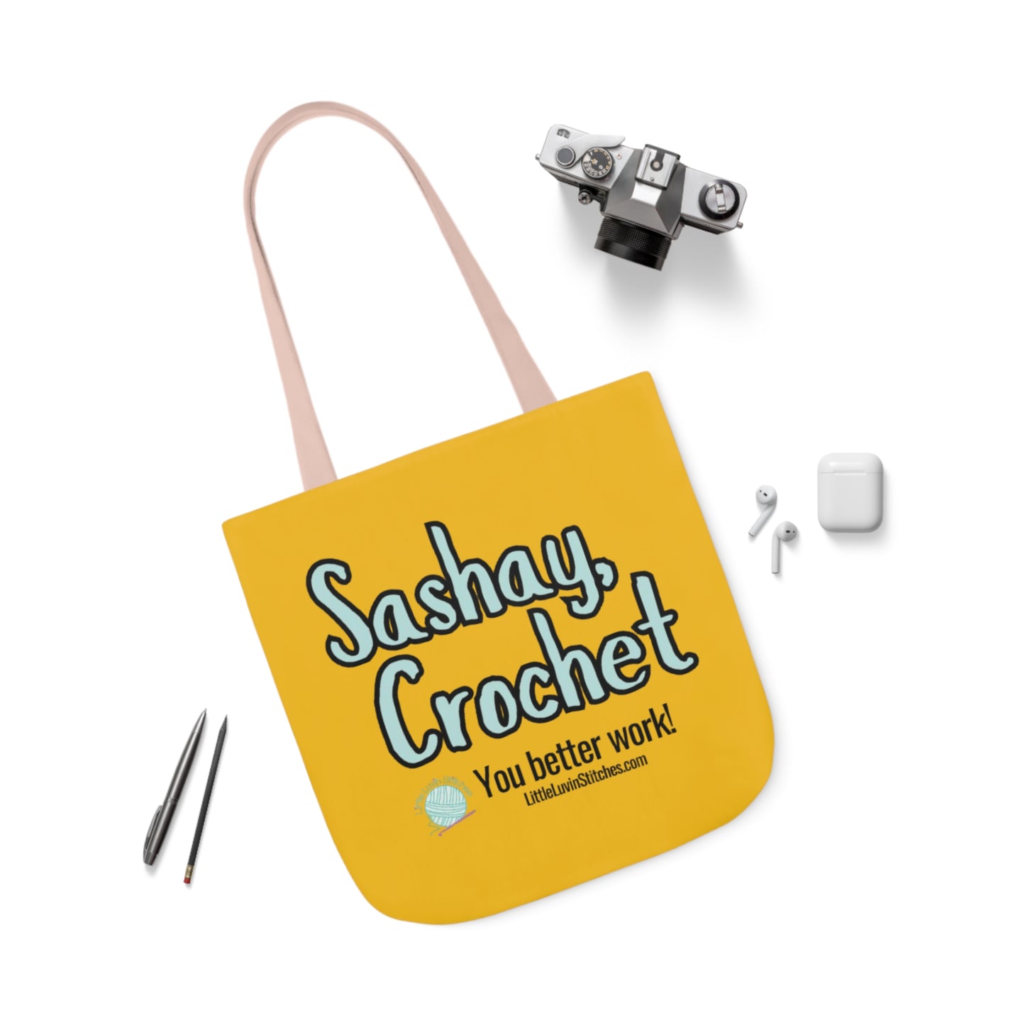 Sashay Crochet Cute Saying Canvas Tote Bag, 5-Color Straps, 3 Sizes