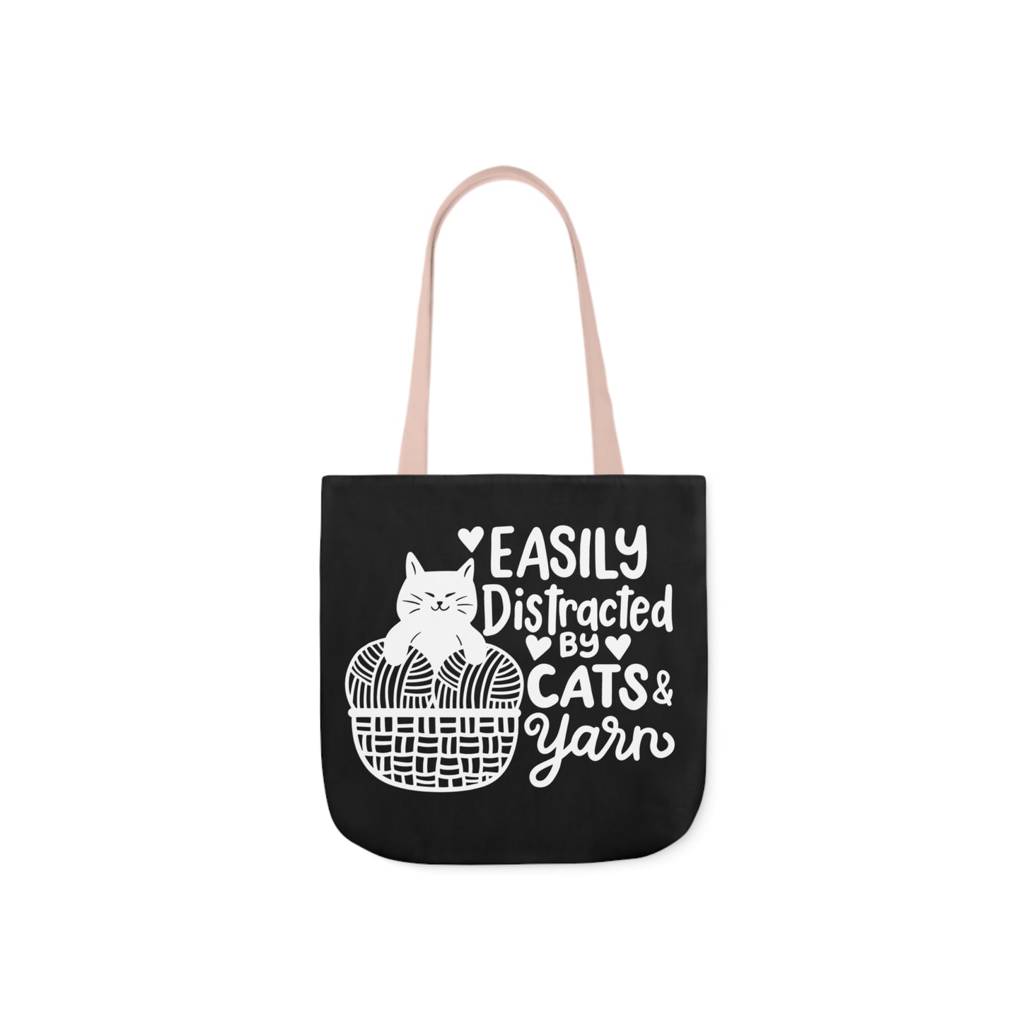 Easily distracted By Cats and Yarn, Canvas Tote Bag, 5-Color Straps, 3 Sizes Yarn Bag