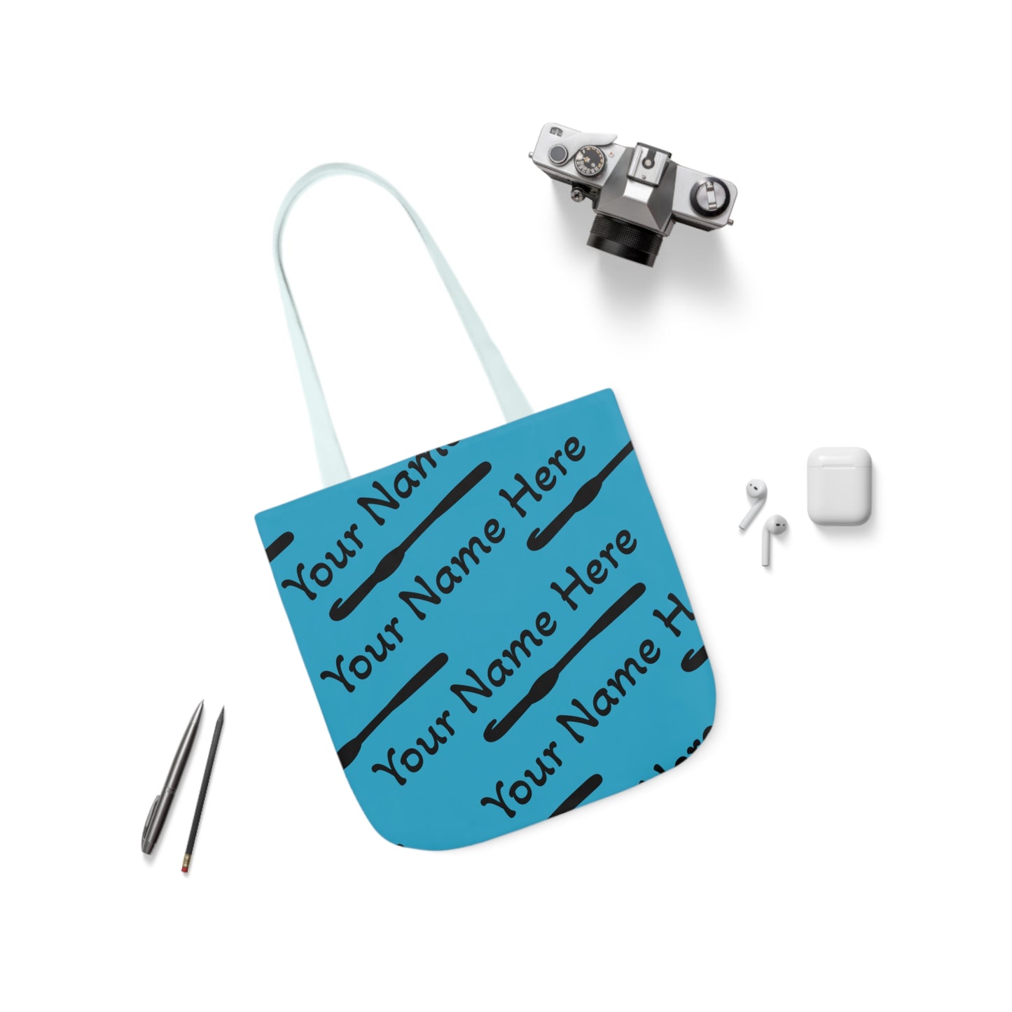 Personalized Yarn Bag, Cute Name Bag with Crochet Hook Graphic Canvas Tote Bag, 5-Color Straps