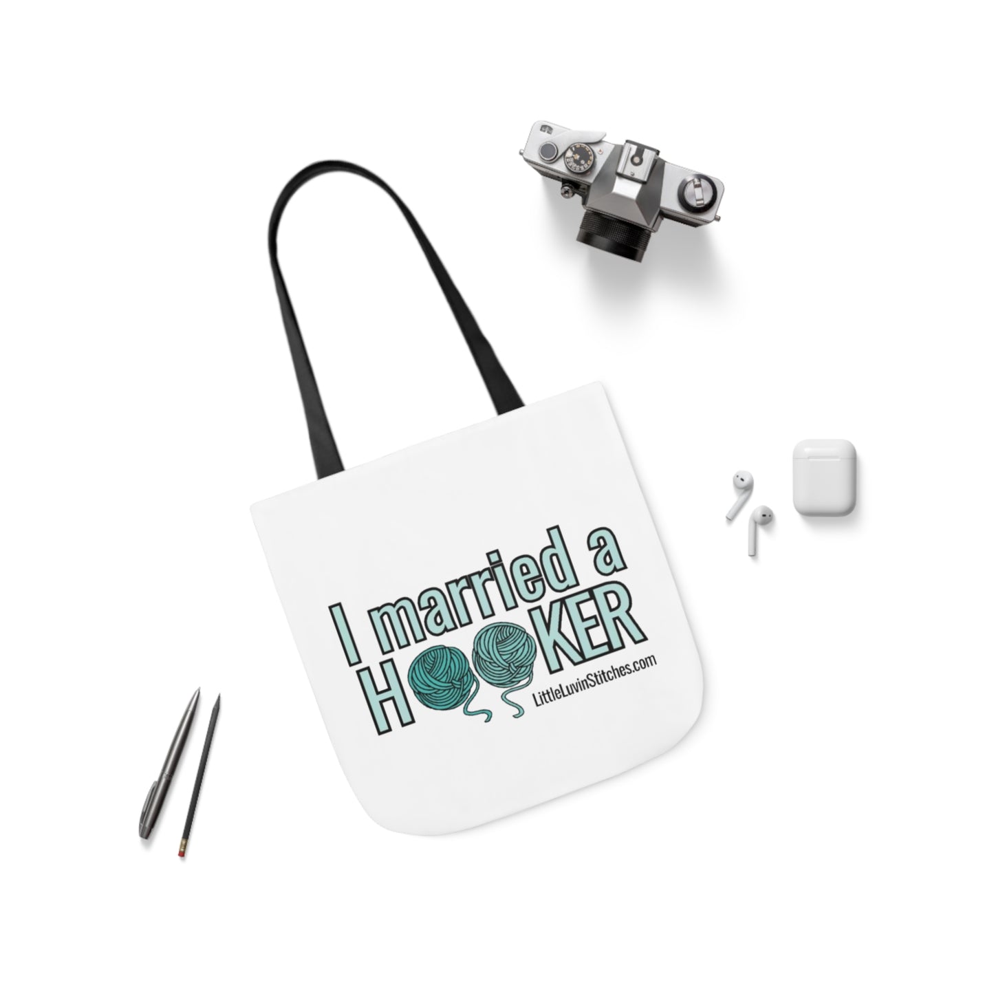 Cute Crochet Saying Canvas Tote Bag, 5-Color Straps, 3 Sizes