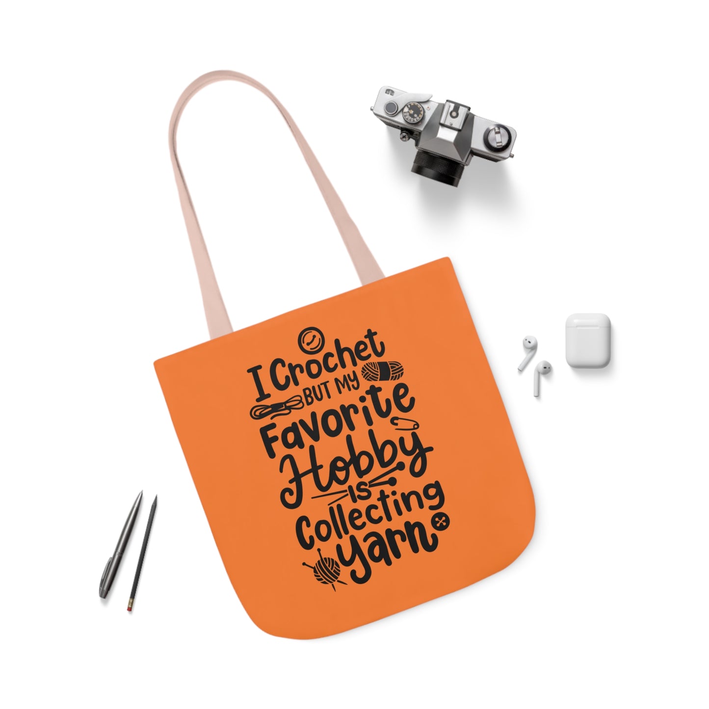 My Favorite Hobby Is Collecting Yarn, Funny Crochet Saying Canvas Tote Bag, 5-Color Straps 3 Sizes
