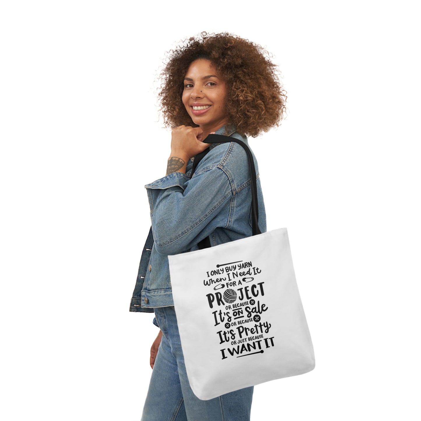 I only Buy Yarn, Canvas Tote Bag, Yarn Tote Bag, 5-Color Straps, 3 Sizes