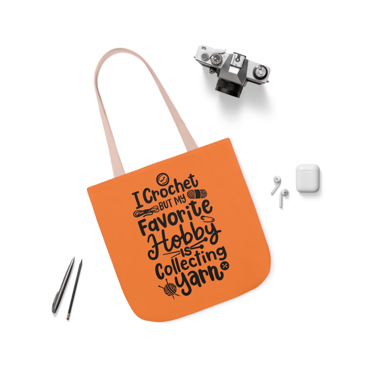 My Favorite Hobby Is Collecting Yarn, Funny Crochet Saying Canvas Tote Bag, 5-Color Straps 3 Sizes