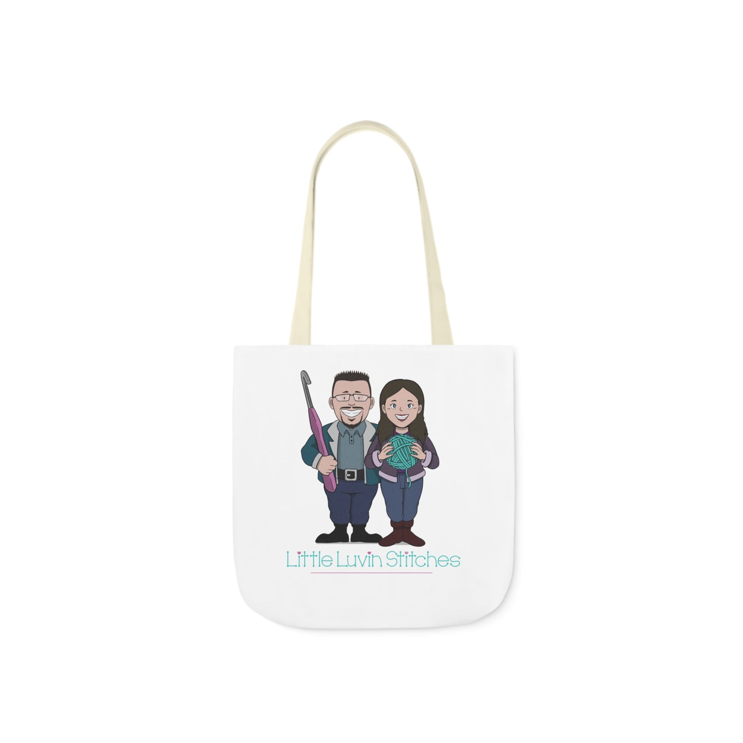 Crochet Couple Canvas Tote Bag, 5-Color Straps, 3 Sizes