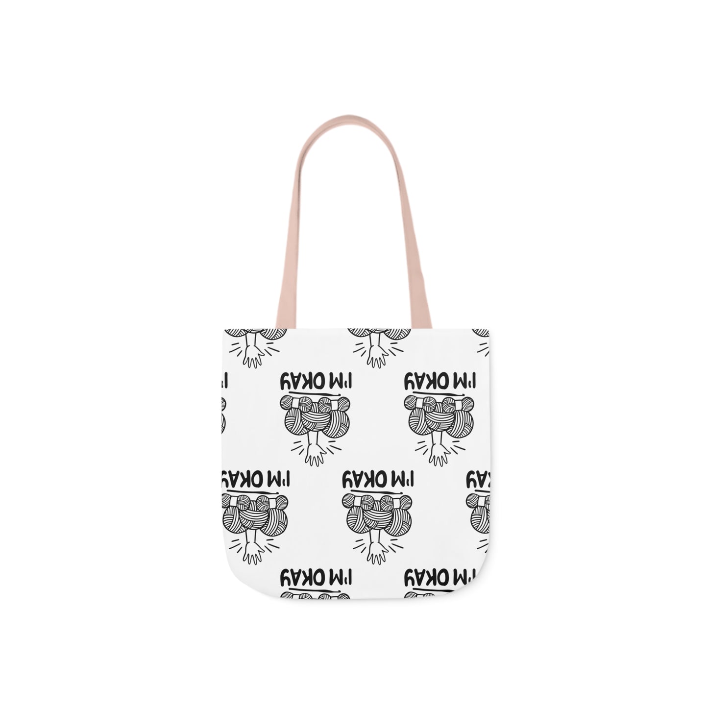 I'm Okay Pattern Canvas Tote Bag, 5-Color Straps, 3 Background Colors, 3 Sizes