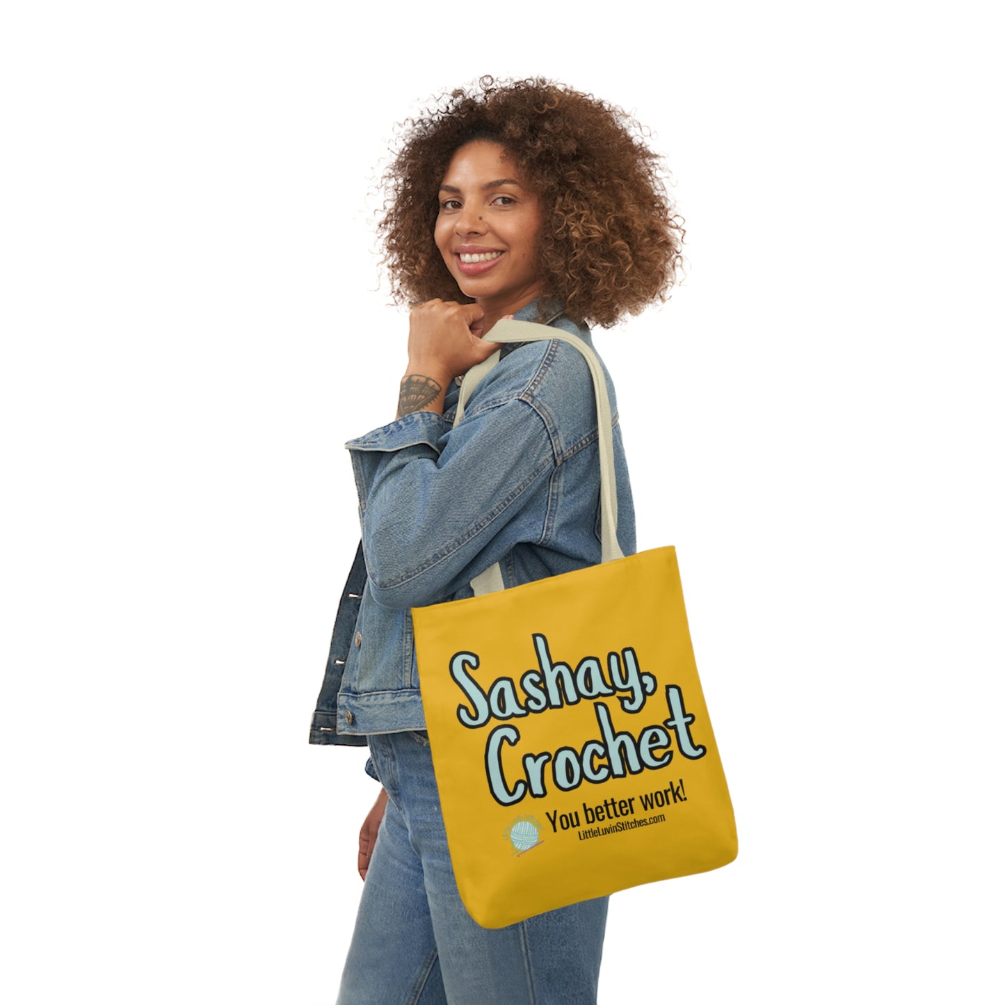 Sashay Crochet Cute Saying Canvas Tote Bag, 5-Color Straps, 3 Sizes
