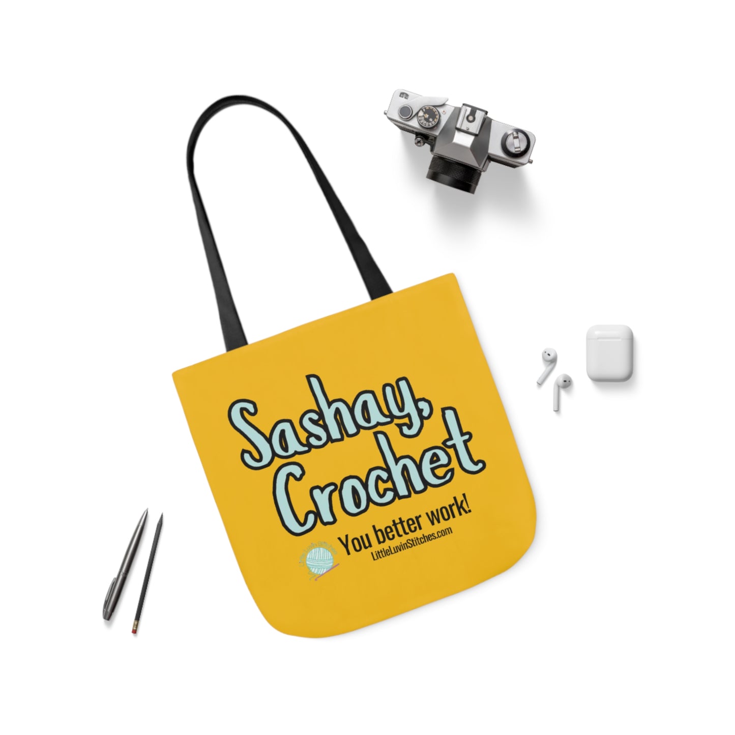 Sashay Crochet Cute Saying Canvas Tote Bag, 5-Color Straps, 3 Sizes