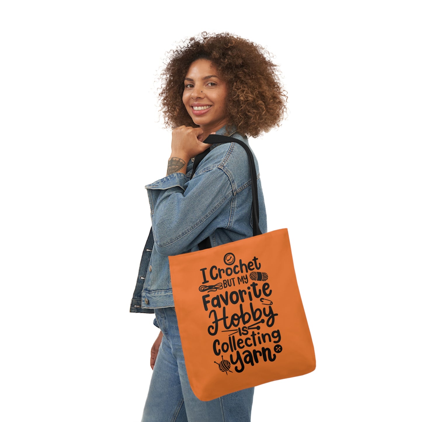 My Favorite Hobby Is Collecting Yarn, Funny Crochet Saying Canvas Tote Bag, 5-Color Straps 3 Sizes