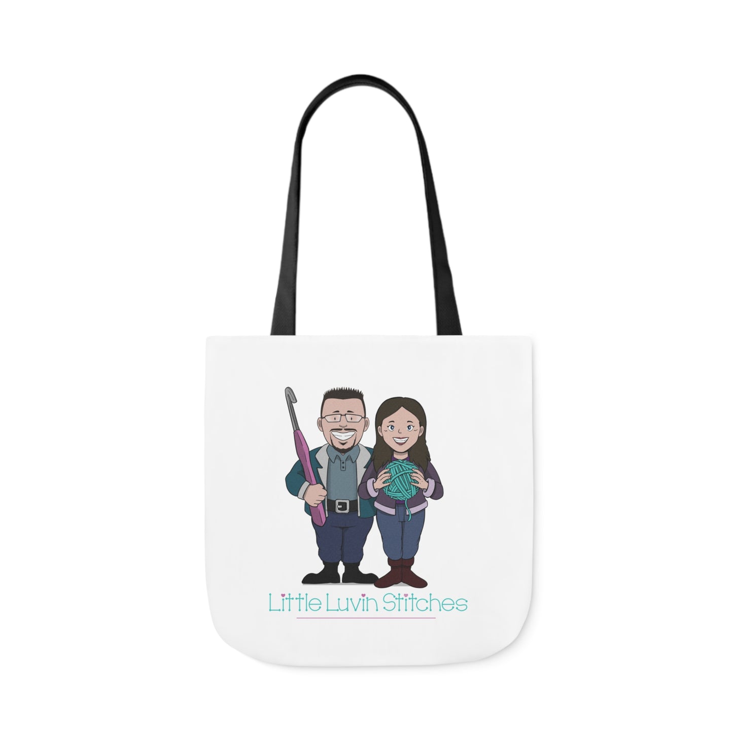 Crochet Couple Canvas Tote Bag, 5-Color Straps, 3 Sizes