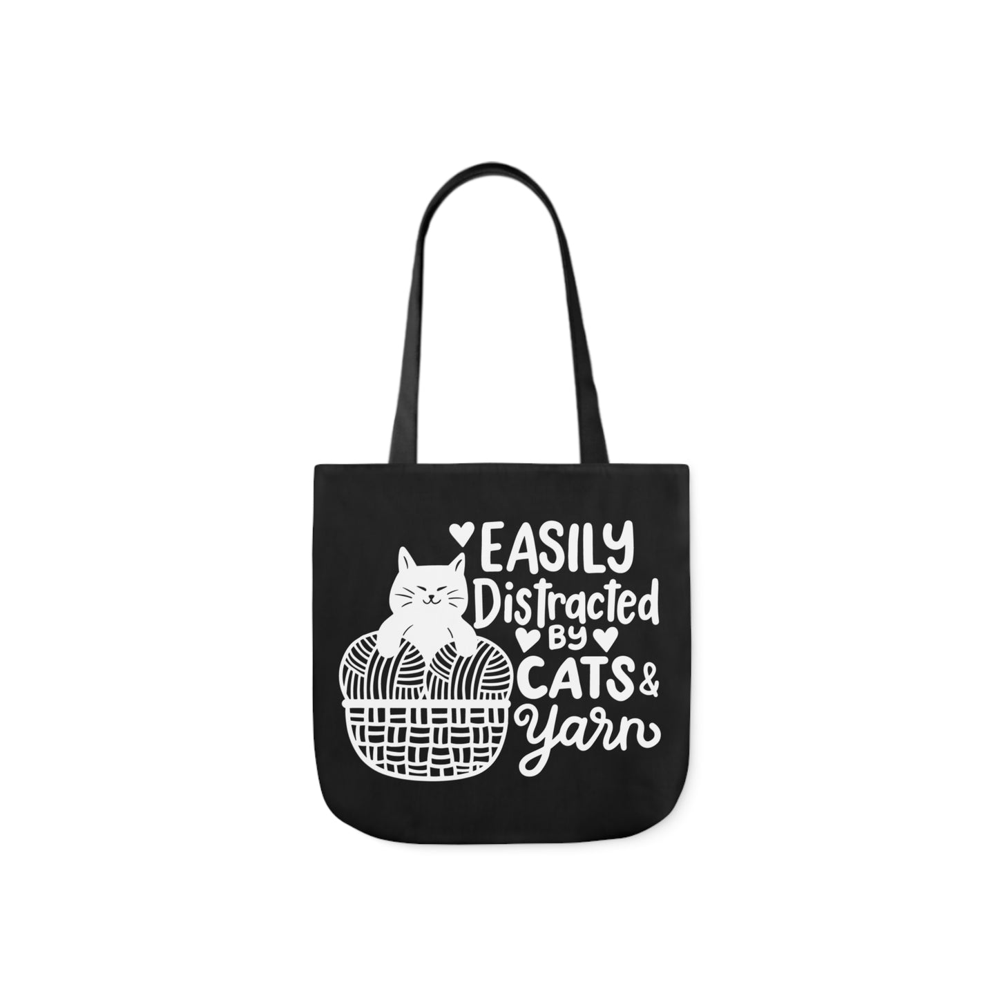 Easily distracted By Cats and Yarn, Canvas Tote Bag, 5-Color Straps, 3 Sizes Yarn Bag