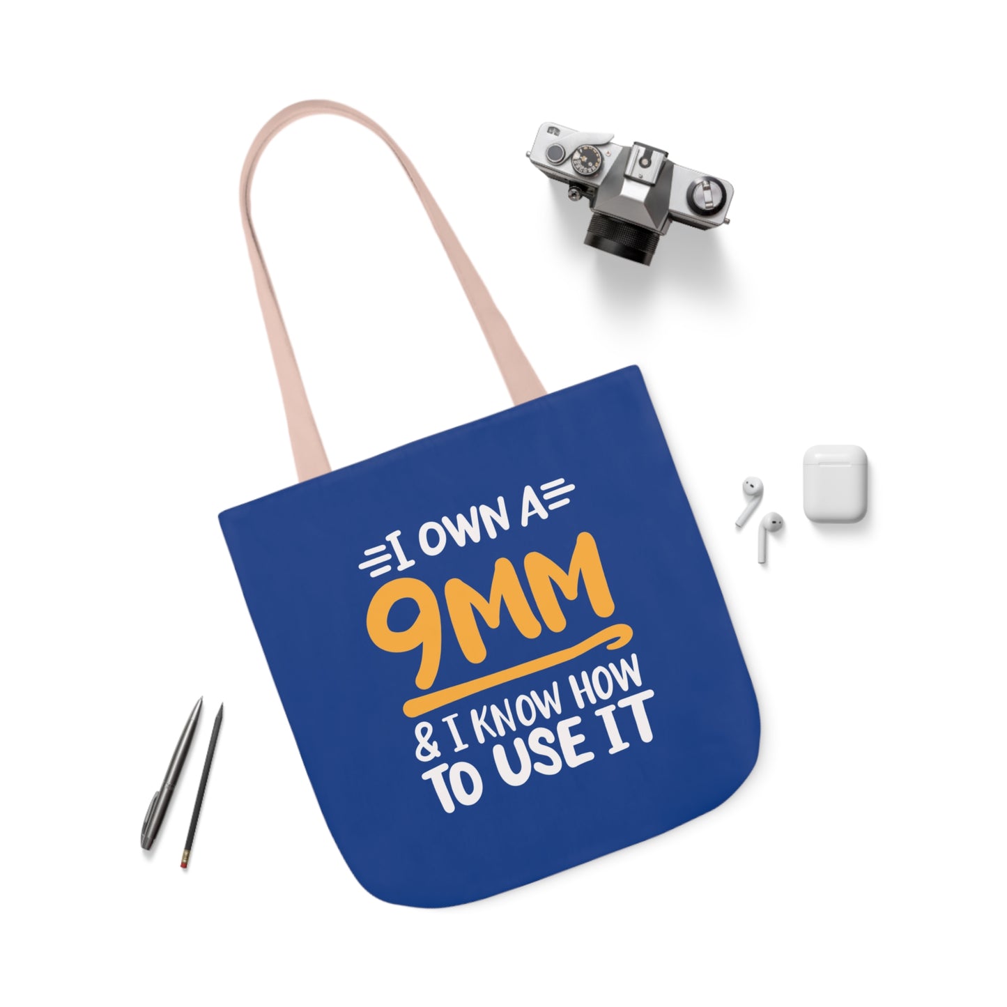 I own a 9mm and I know how to use it, Canvas Tote Bag, 3 Color Choices, 5-Color Straps, 3 Sizes