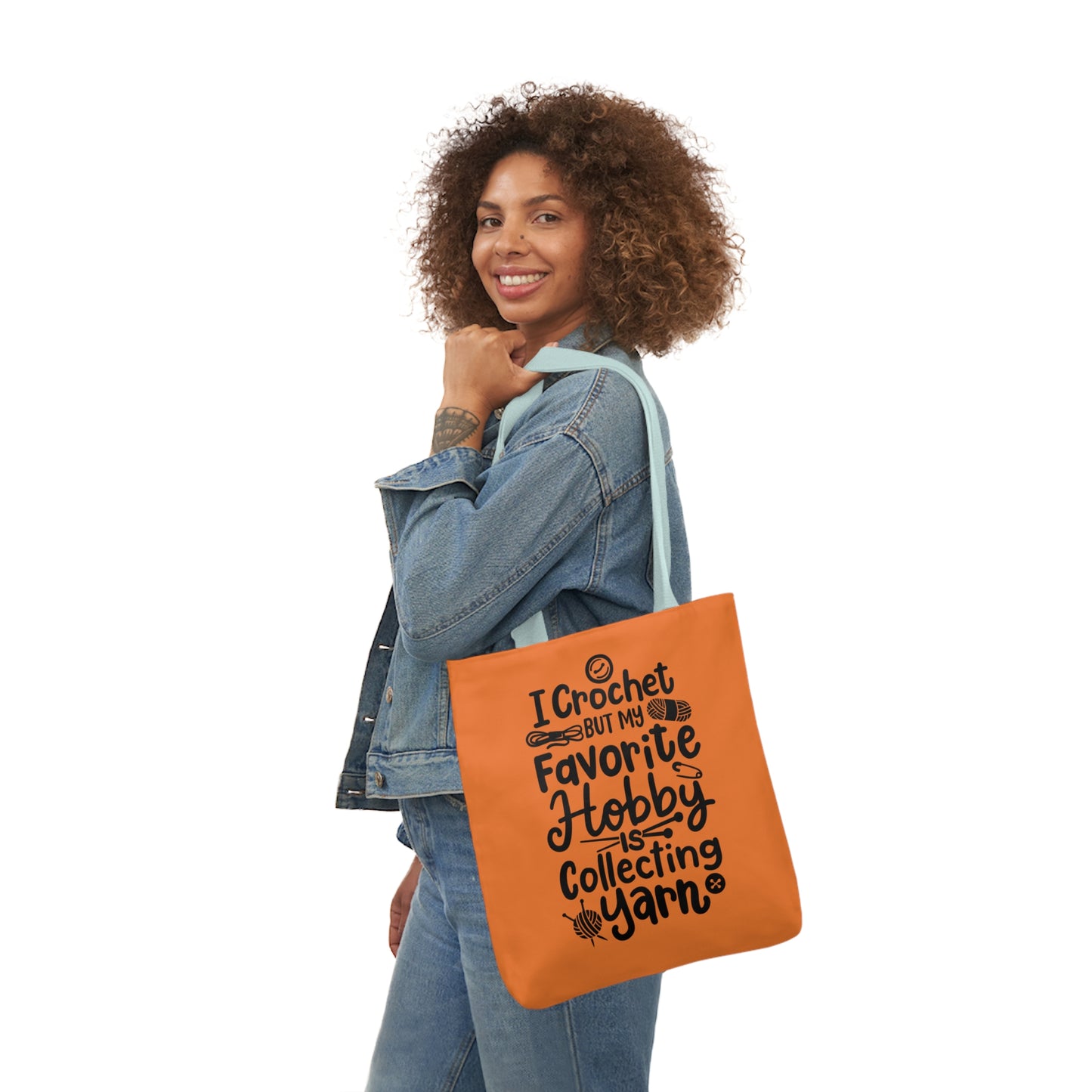 My Favorite Hobby Is Collecting Yarn, Funny Crochet Saying Canvas Tote Bag, 5-Color Straps 3 Sizes