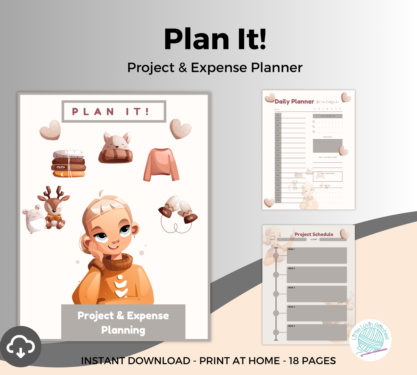 Plan It, Digital Project Planner and Expense Tracker, Printable Pdf File, Edit in Canva