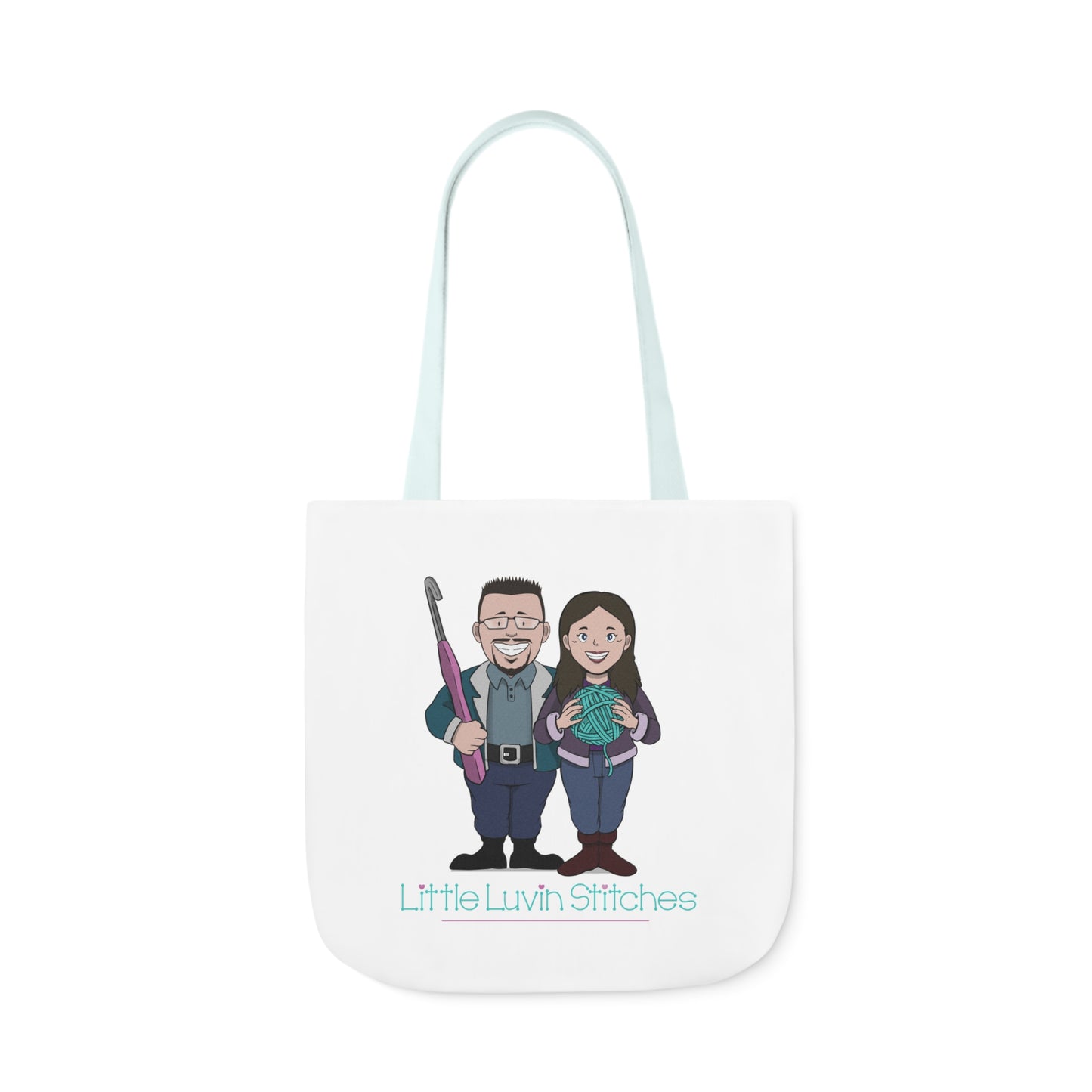 Crochet Couple Canvas Tote Bag, 5-Color Straps, 3 Sizes