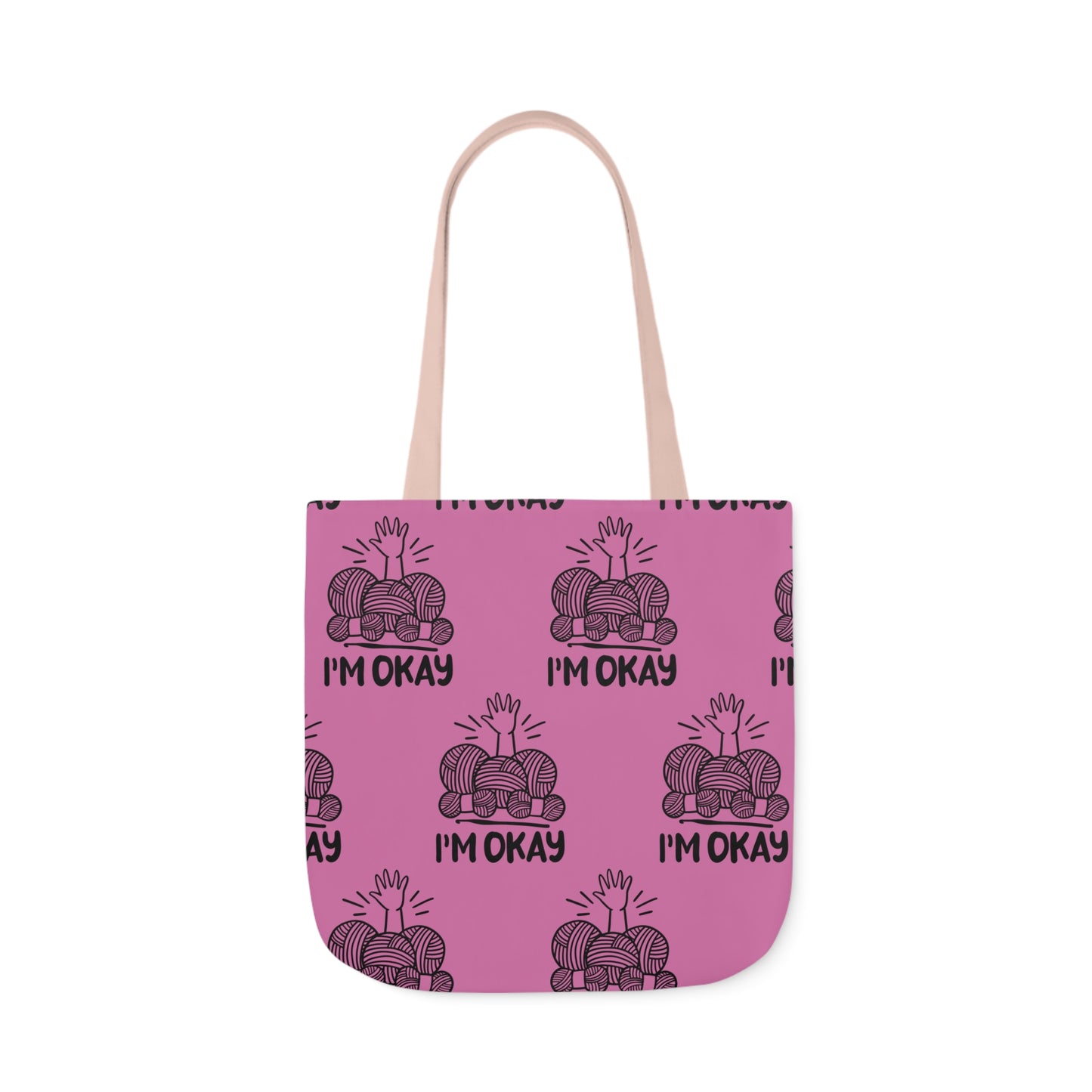 I'm Okay Pattern Canvas Tote Bag, 5-Color Straps, 3 Background Colors, 3 Sizes