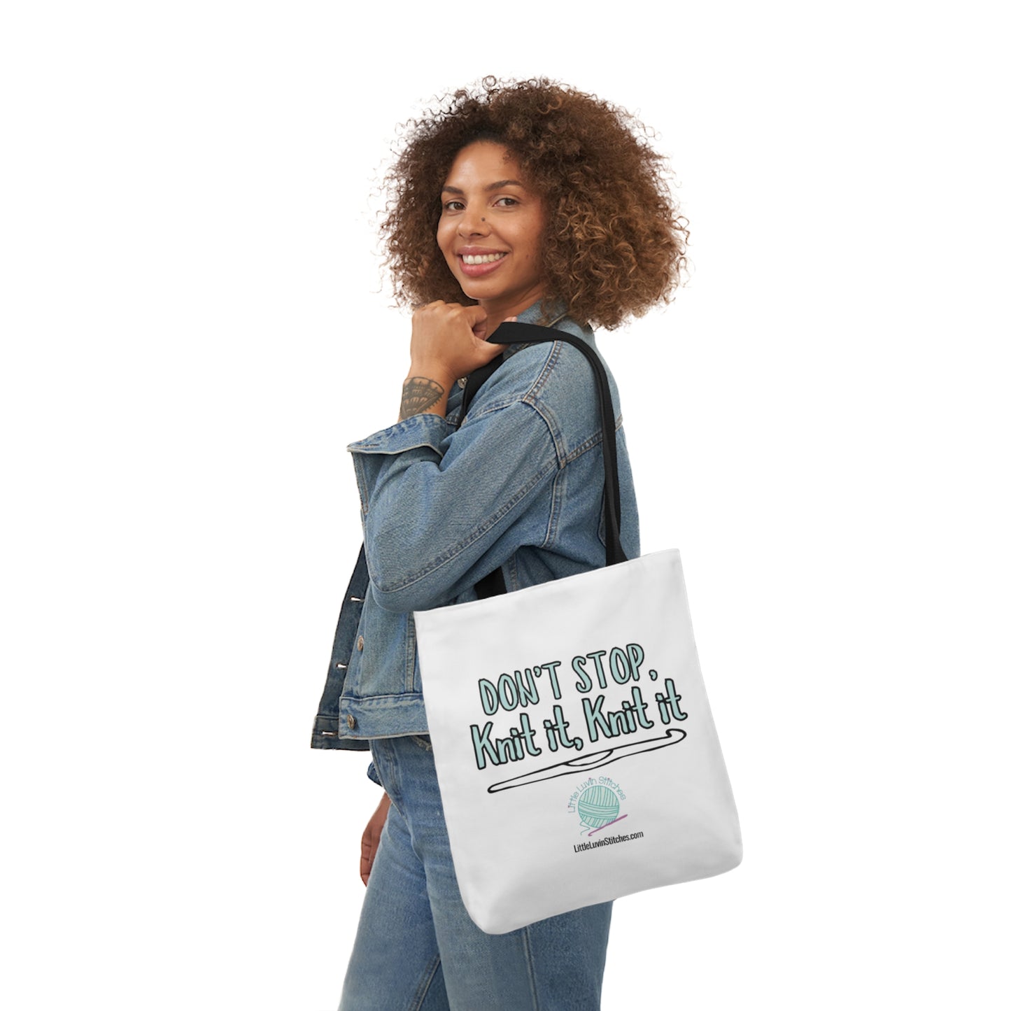 Don't Stop Knit It Knit It Funny Saying Canvas Tote Bag, 5-Color Straps, 3 Sizes