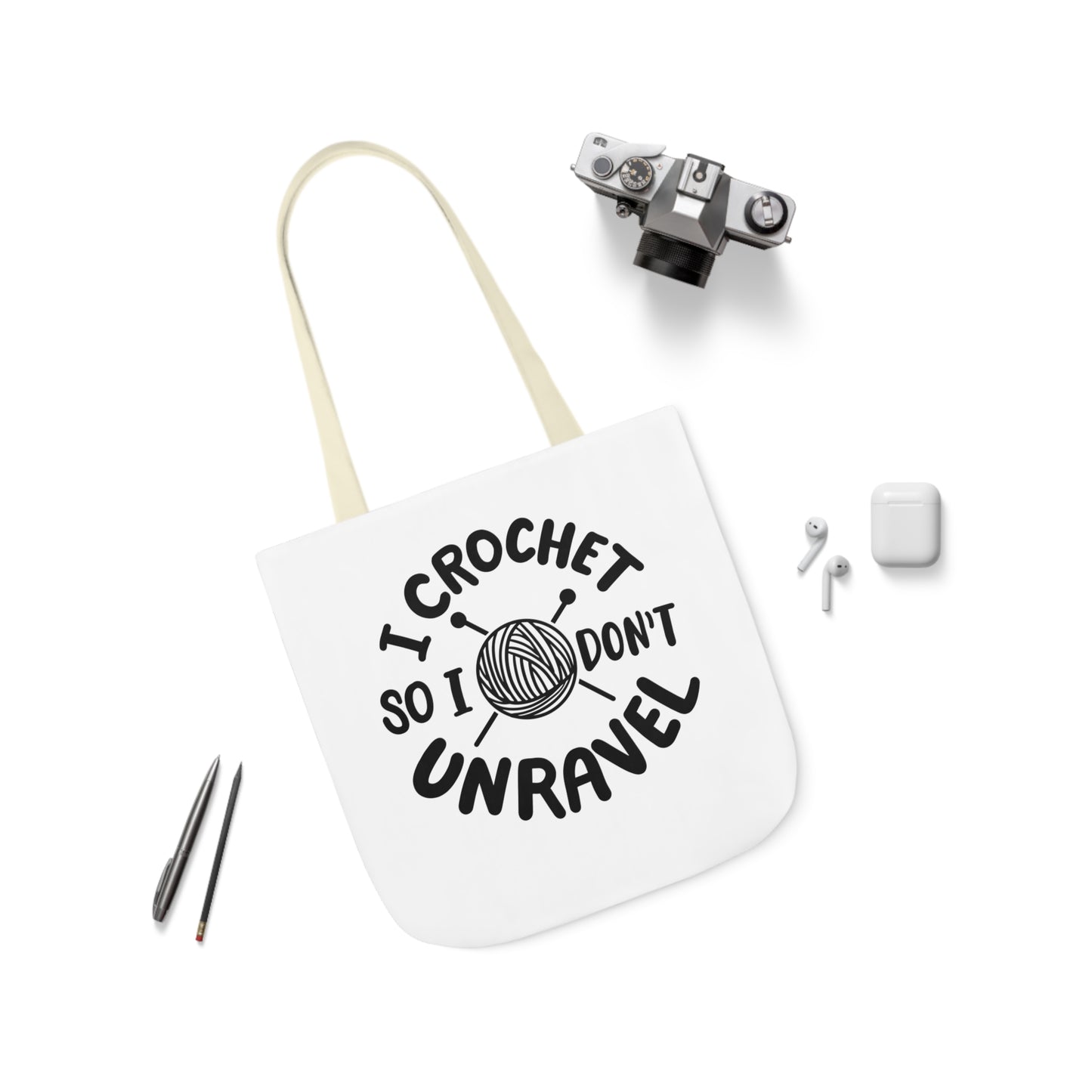 I Crochet So I Don't Unravel Cute Canvas Tote Bag, 5-Color Straps, 3 Sizes, Yarn Bag