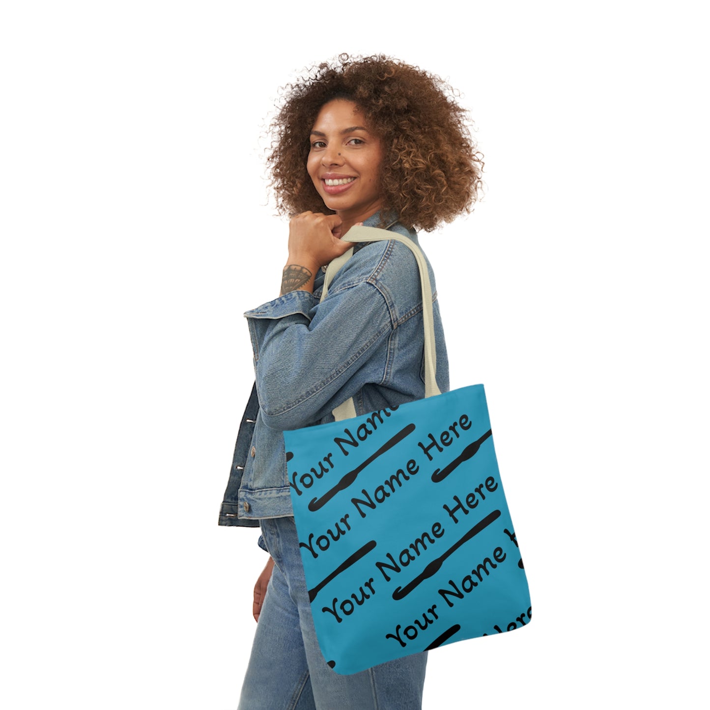 Personalized Yarn Bag, Cute Name Bag with Crochet Hook Graphic Canvas Tote Bag, 5-Color Straps