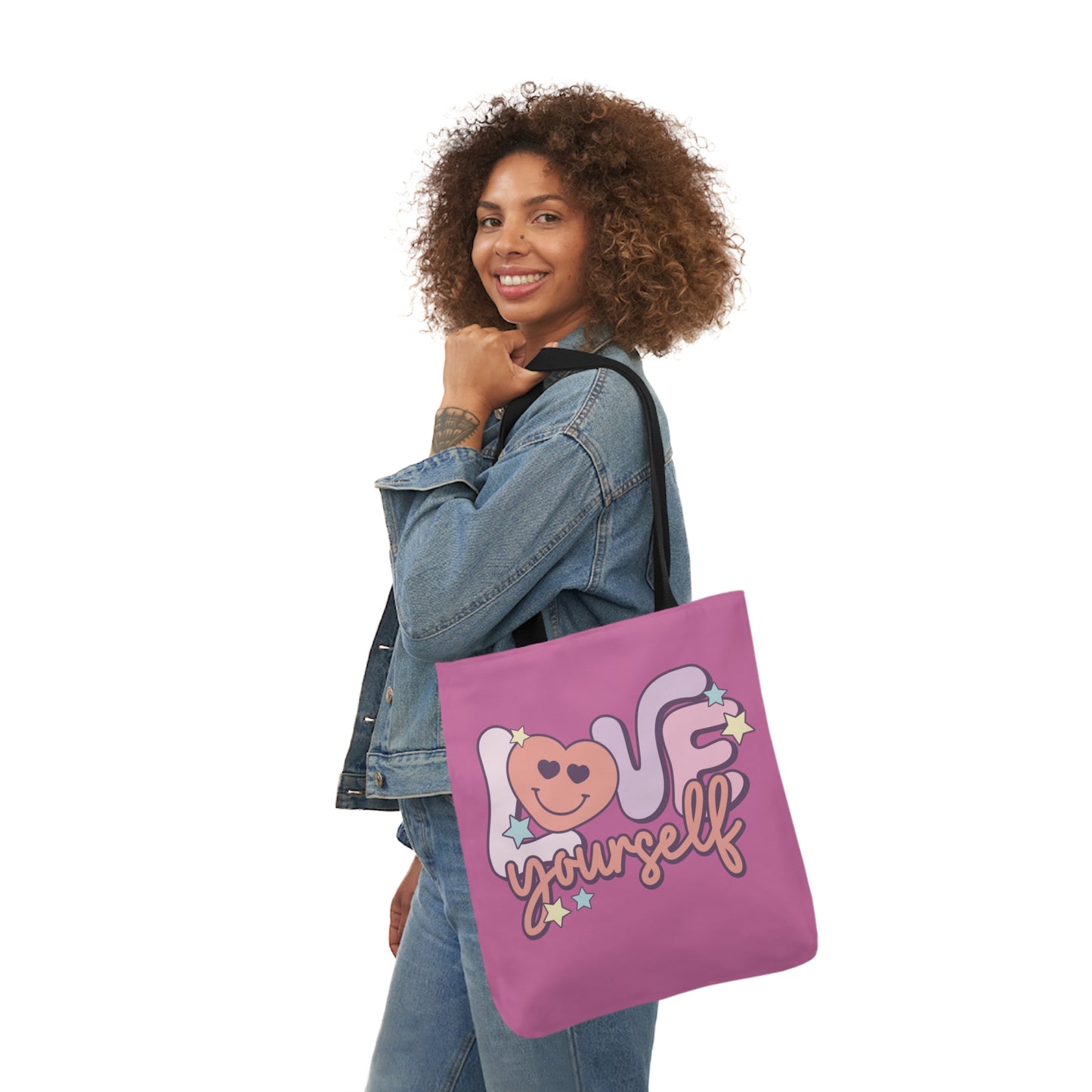 Love Yourself, Inspirational Canvas Tote Bag, 5-Color Straps, 3 Sizes