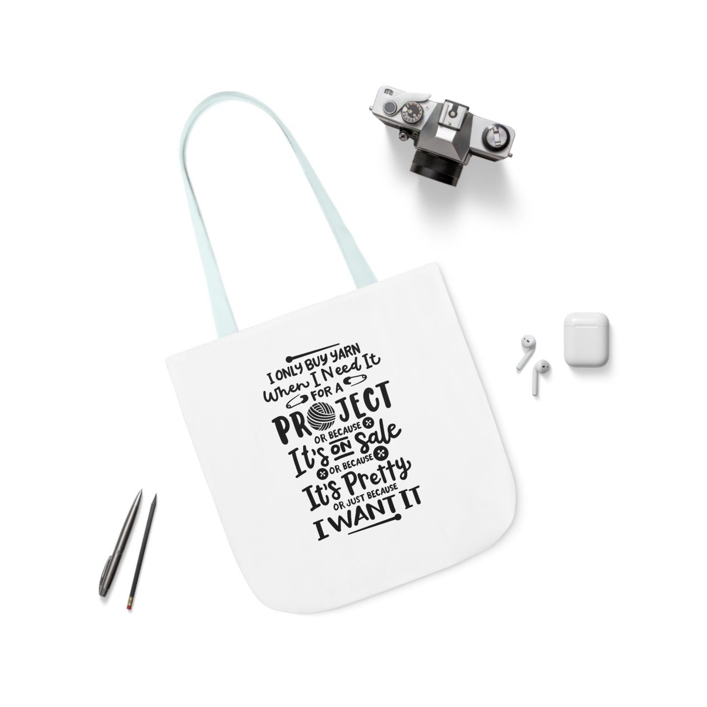 I only Buy Yarn, Canvas Tote Bag, Yarn Tote Bag, 5-Color Straps, 3 Sizes