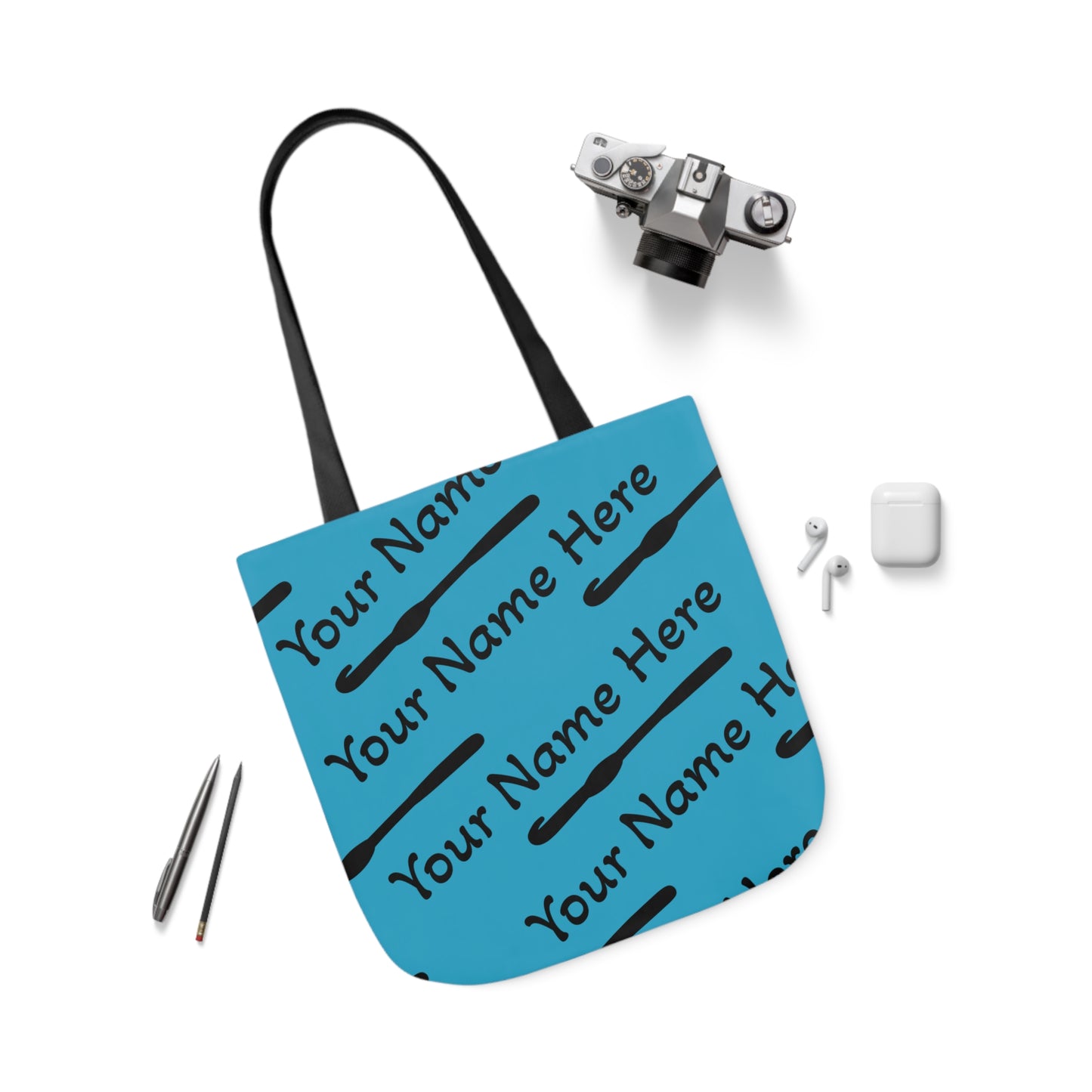 Personalized Yarn Bag, Cute Name Bag with Crochet Hook Graphic Canvas Tote Bag, 5-Color Straps