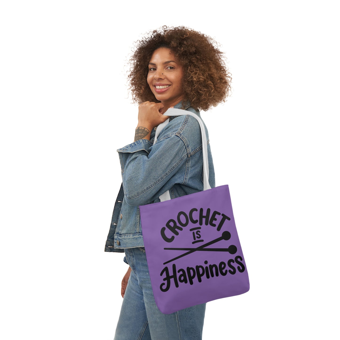Crochet is Happiness Canvas Tote Bag, 5-Color Straps, 3 Sizes