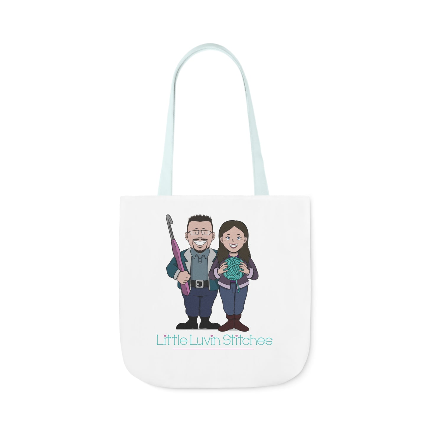 Crochet Couple Canvas Tote Bag, 5-Color Straps, 3 Sizes