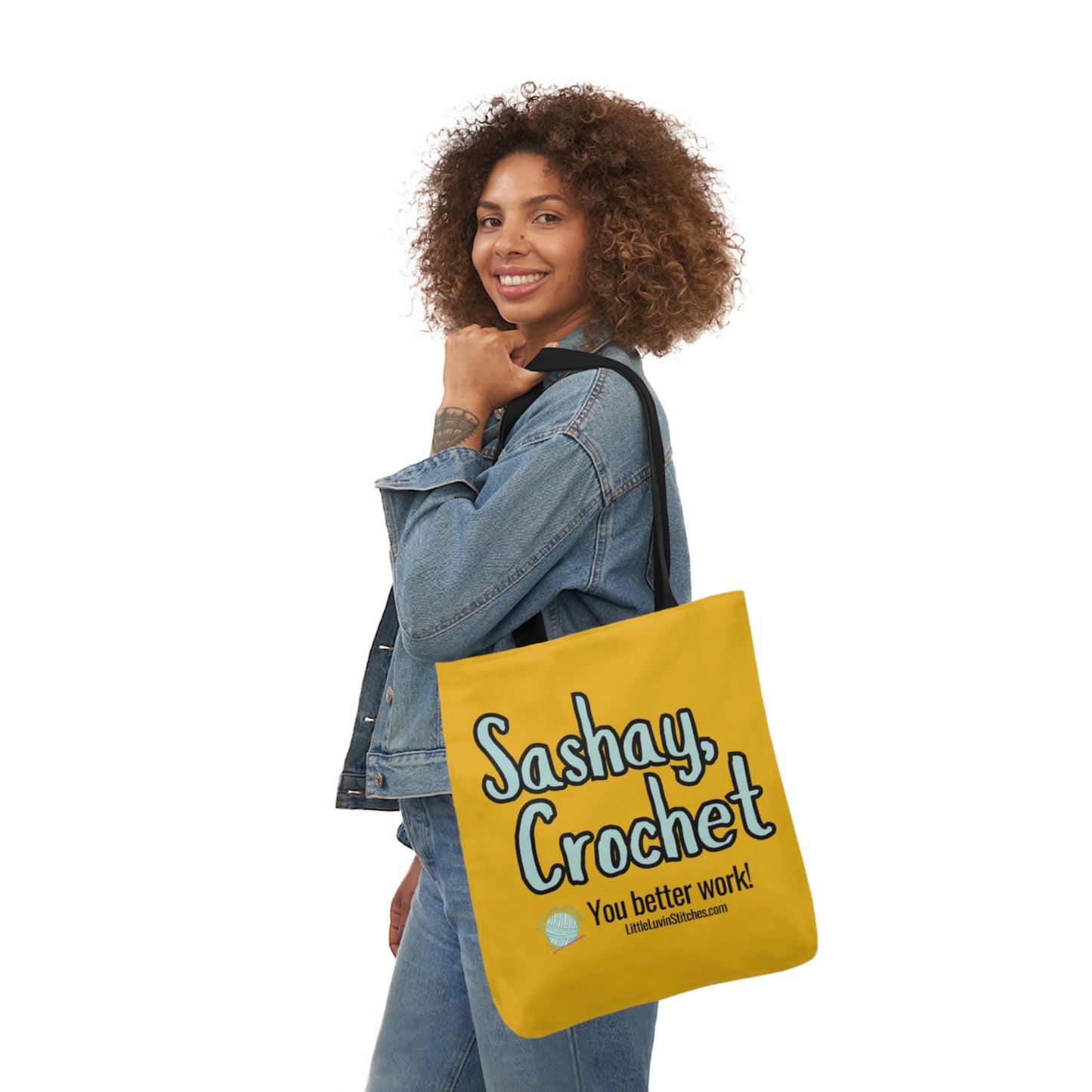 Sashay Crochet Cute Saying Canvas Tote Bag, 5-Color Straps, 3 Sizes