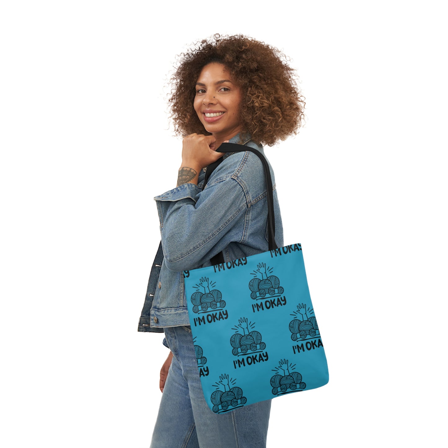 I'm Okay Pattern Canvas Tote Bag, 5-Color Straps, 3 Background Colors, 3 Sizes