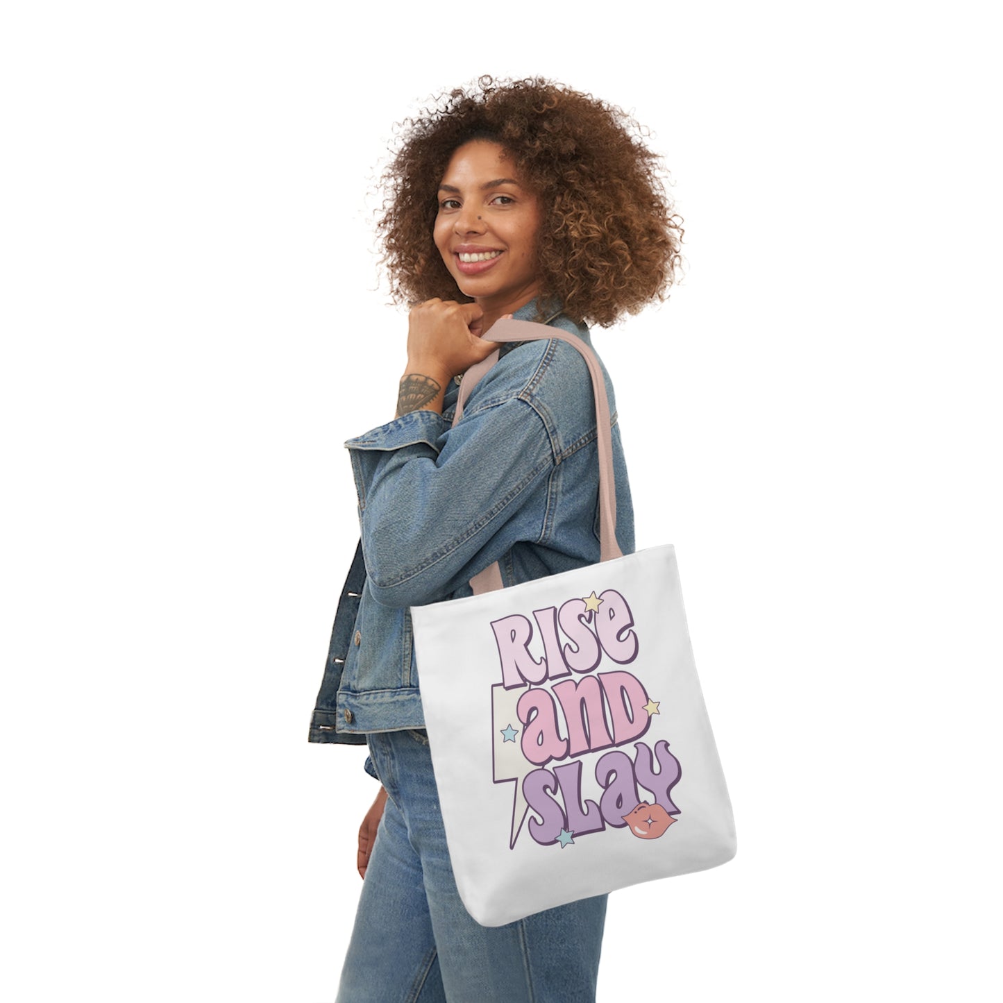 Canvas Tote Bag, 5-Color Straps, 3 Sizes, Rise and Slay, Cute Saying Bag