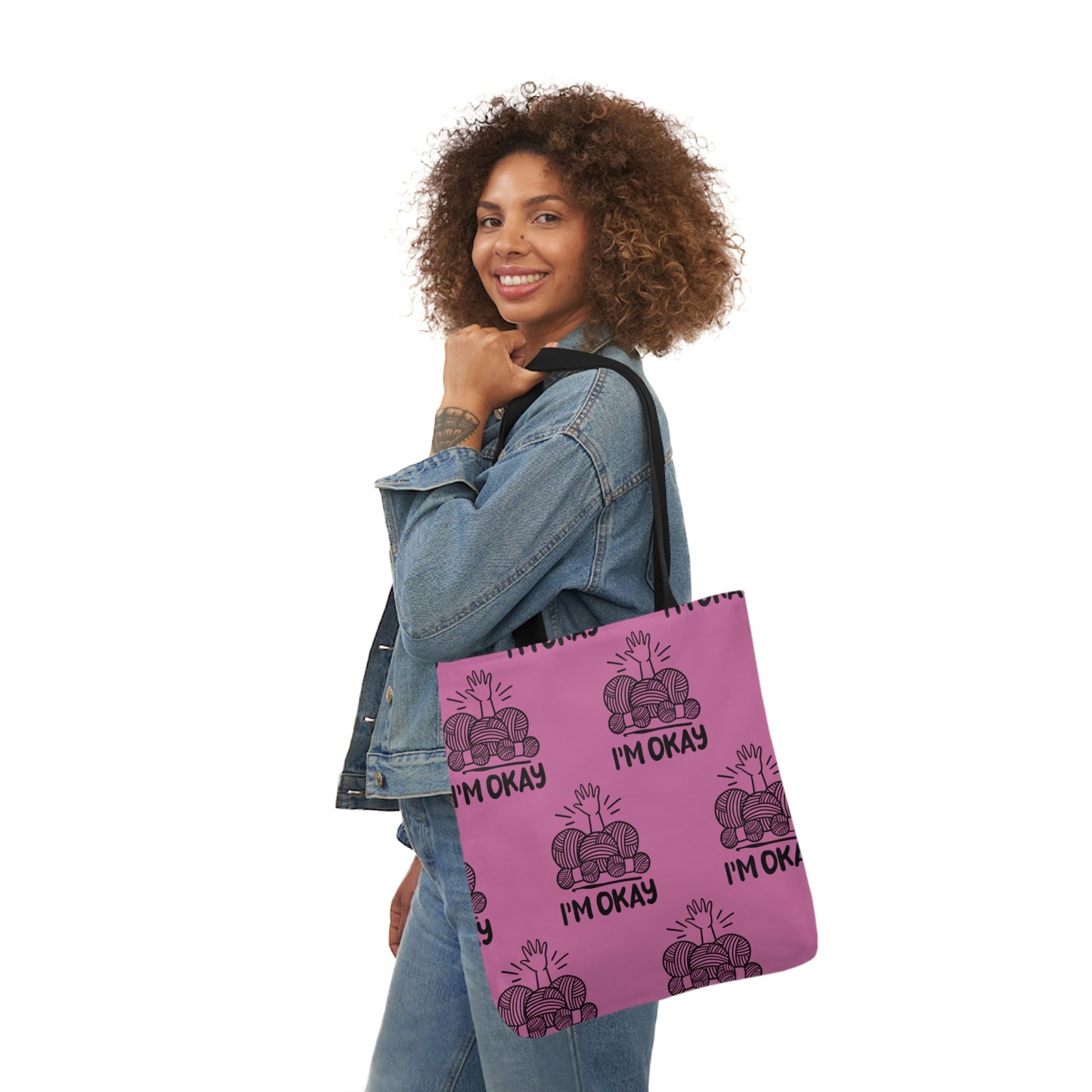 I'm Okay Pattern Canvas Tote Bag, 5-Color Straps, 3 Background Colors, 3 Sizes
