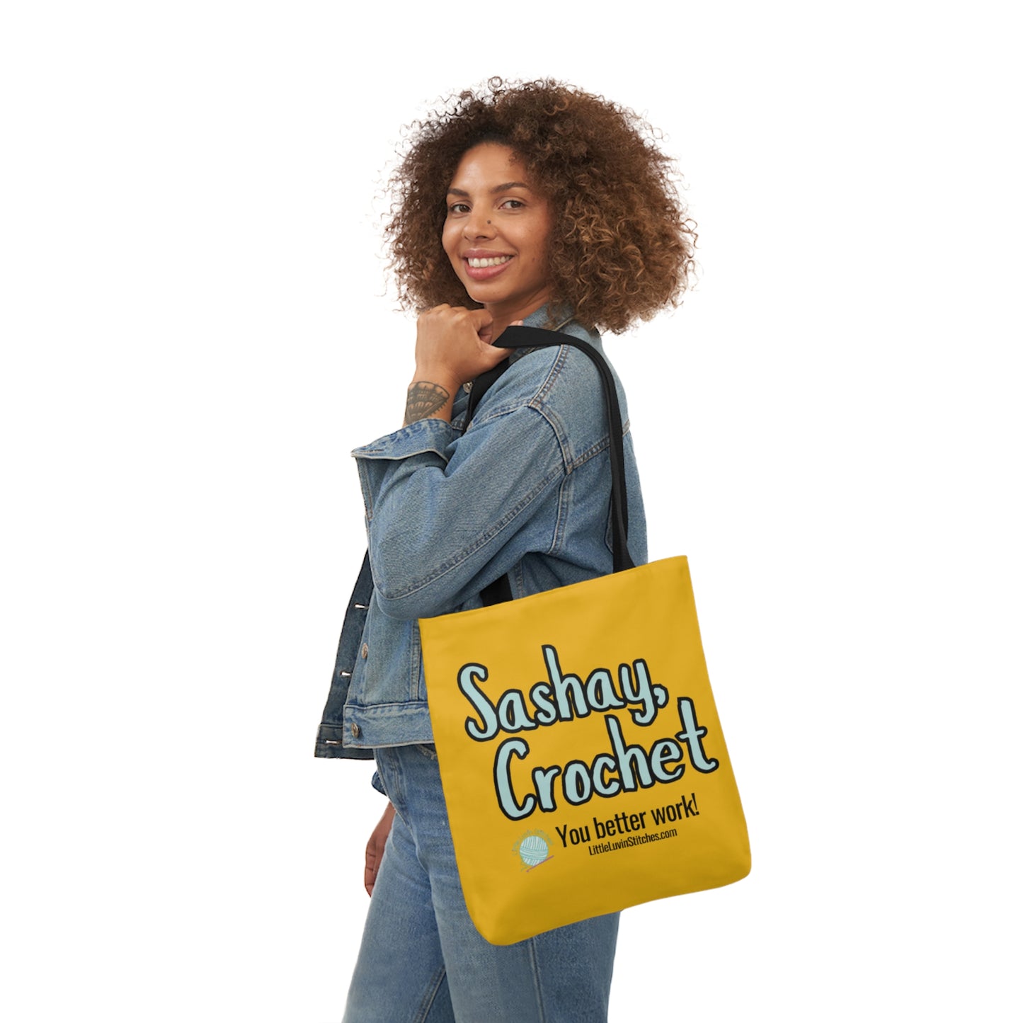 Sashay Crochet Cute Saying Canvas Tote Bag, 5-Color Straps, 3 Sizes