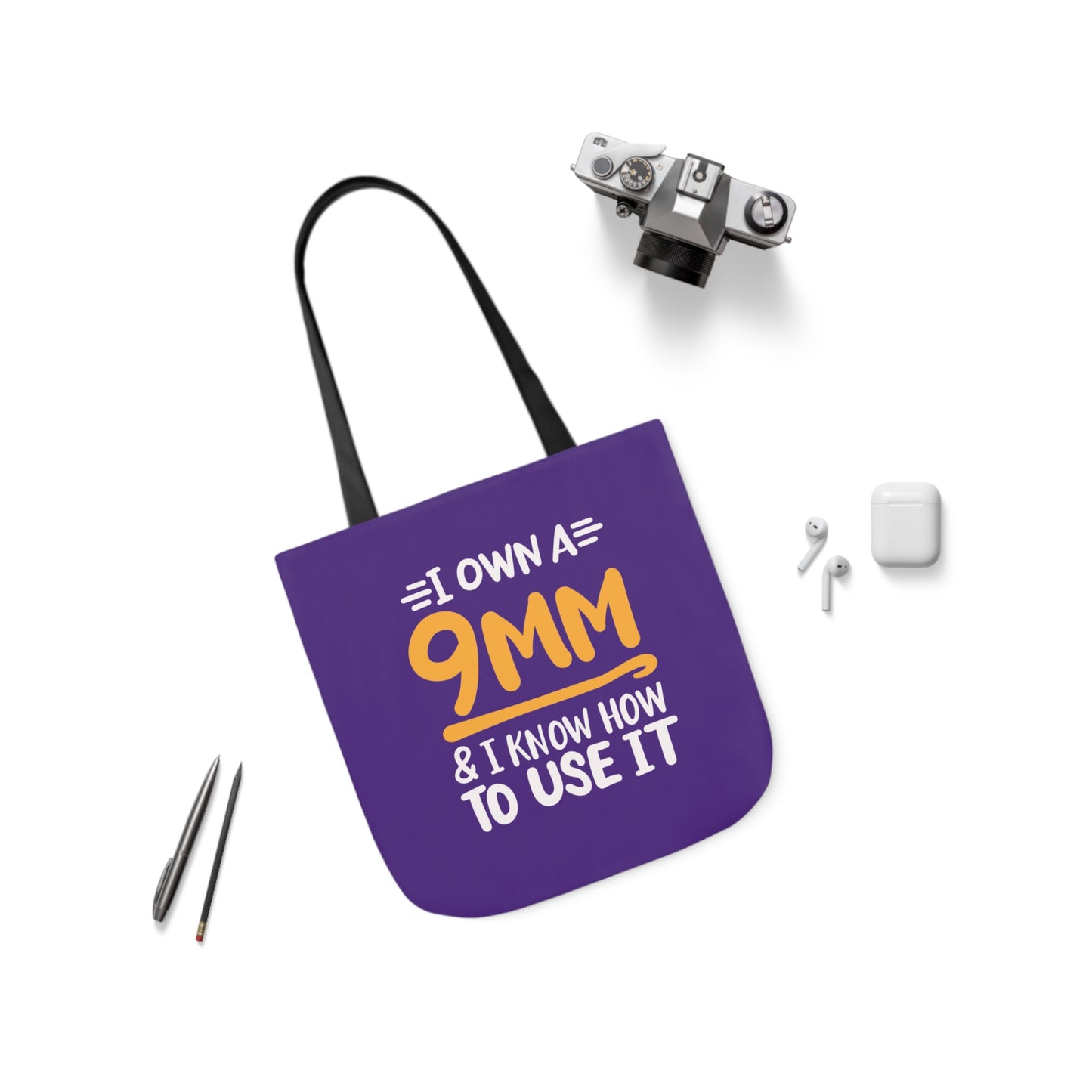 I own a 9mm and I know how to use it, Canvas Tote Bag, 3 Color Choices, 5-Color Straps, 3 Sizes