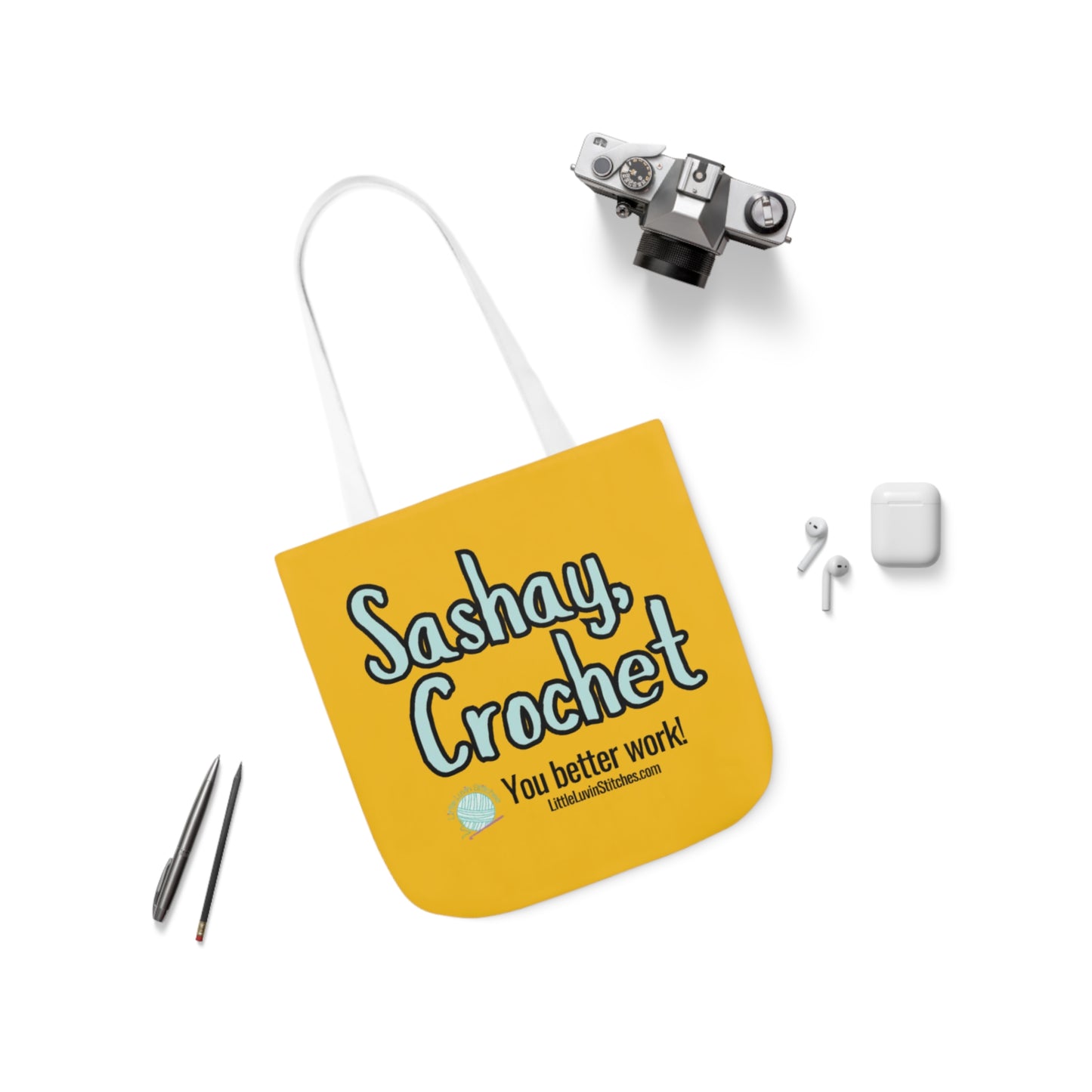 Sashay Crochet Cute Saying Canvas Tote Bag, 5-Color Straps, 3 Sizes