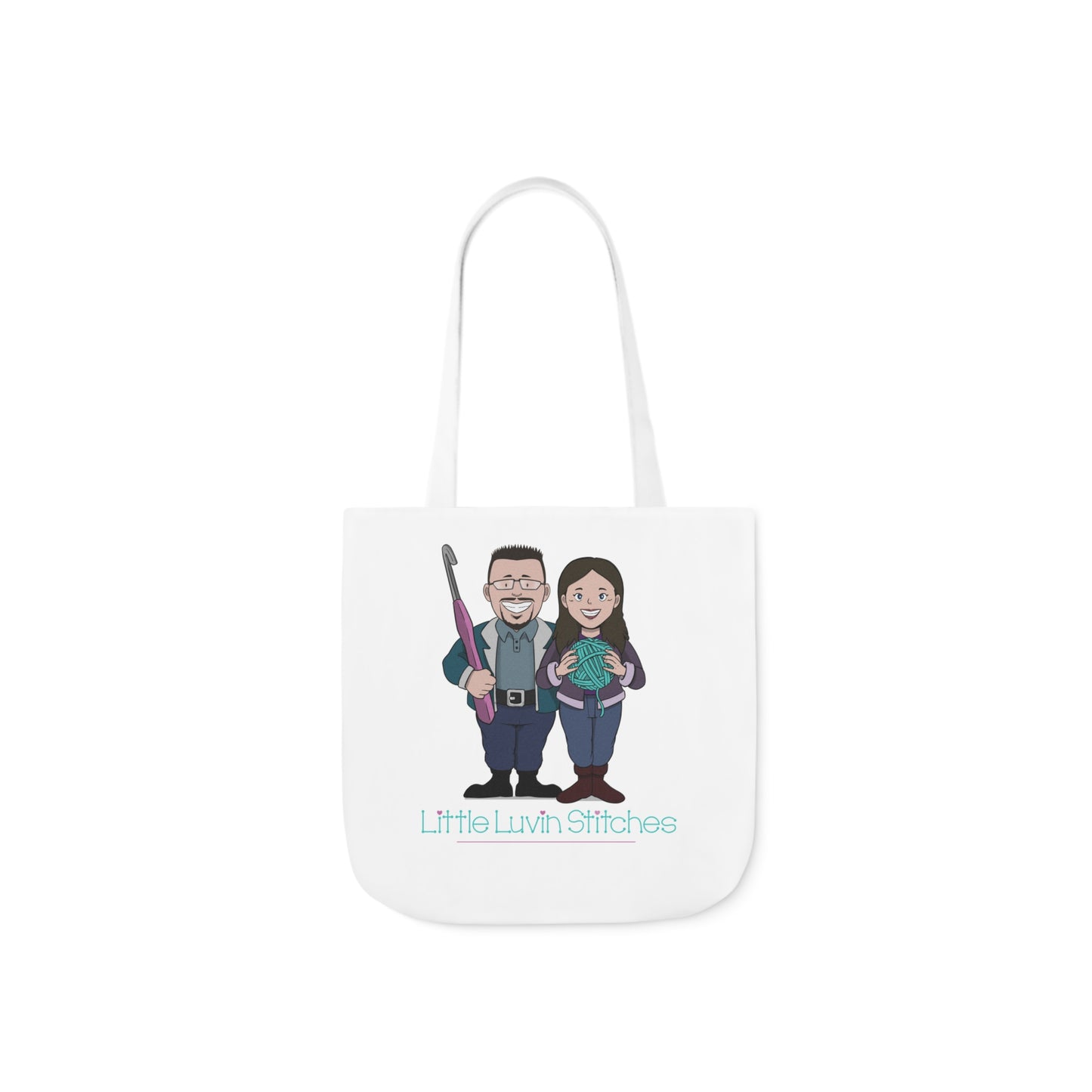 Crochet Couple Canvas Tote Bag, 5-Color Straps, 3 Sizes