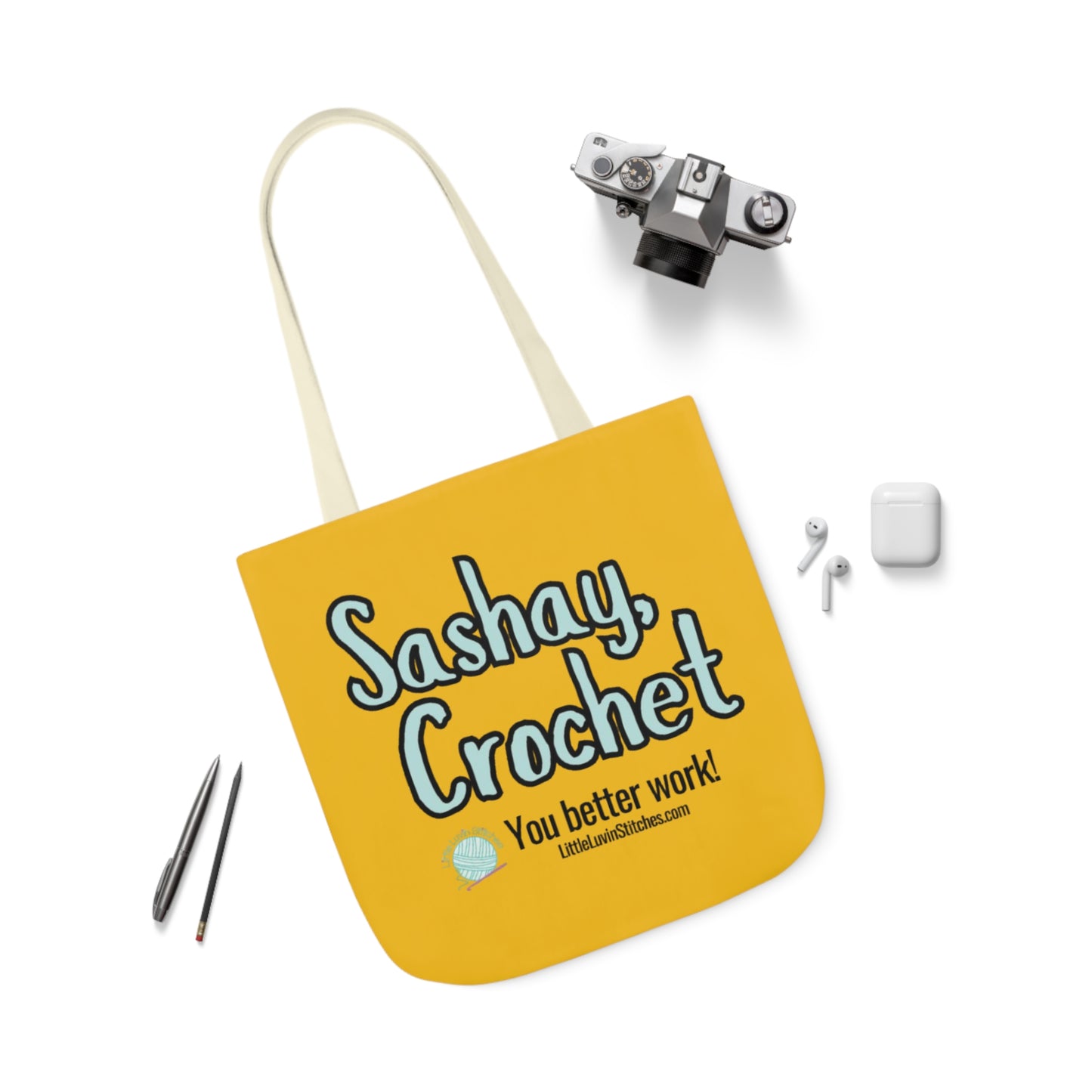 Sashay Crochet Cute Saying Canvas Tote Bag, 5-Color Straps, 3 Sizes