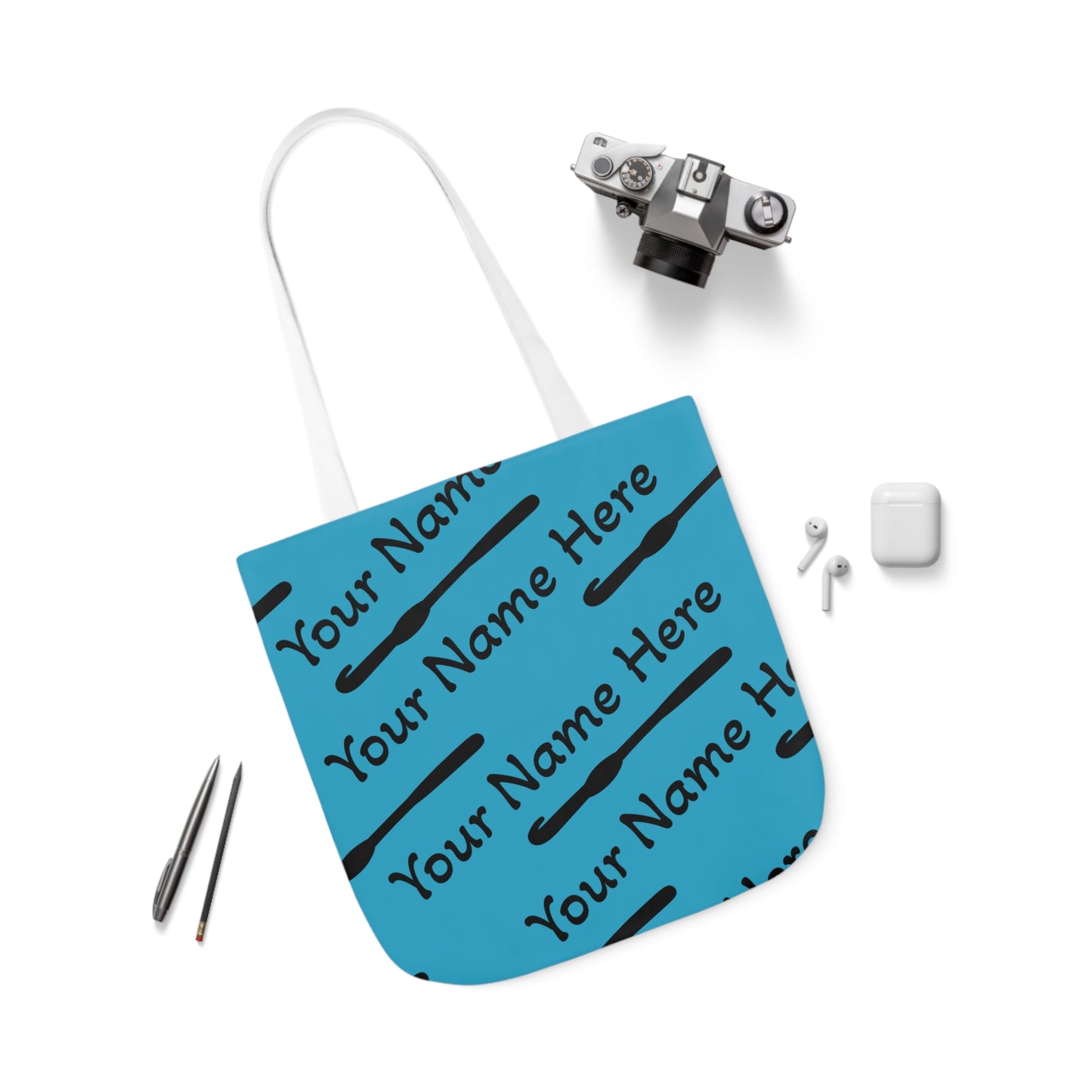 Personalized Yarn Bag, Cute Name Bag with Crochet Hook Graphic Canvas Tote Bag, 5-Color Straps