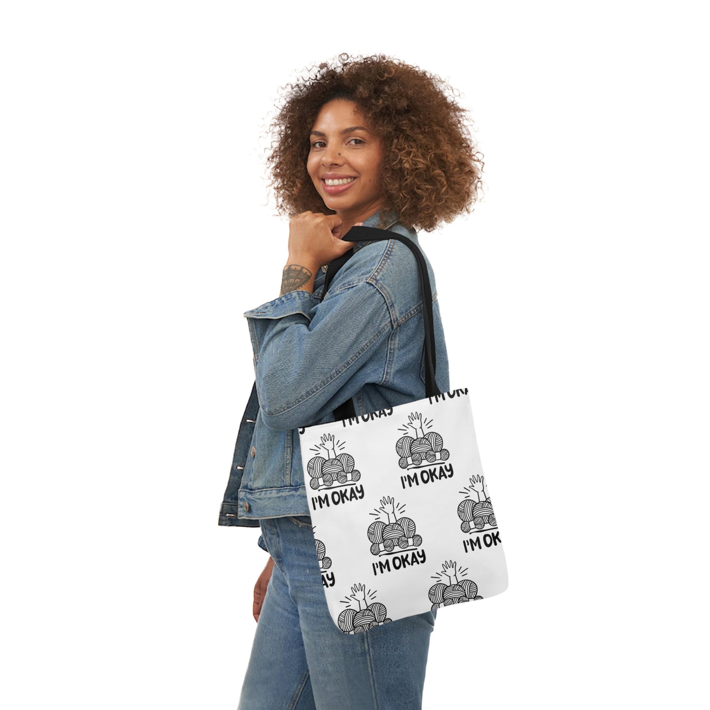 I'm Okay Pattern Canvas Tote Bag, 5-Color Straps, 3 Background Colors, 3 Sizes