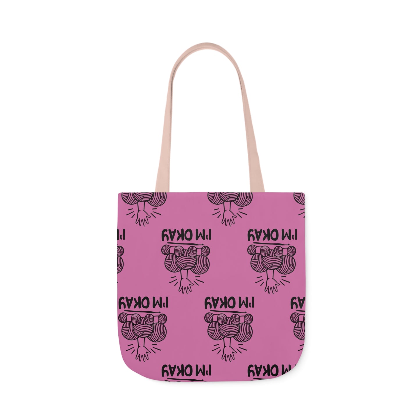 I'm Okay Pattern Canvas Tote Bag, 5-Color Straps, 3 Background Colors, 3 Sizes