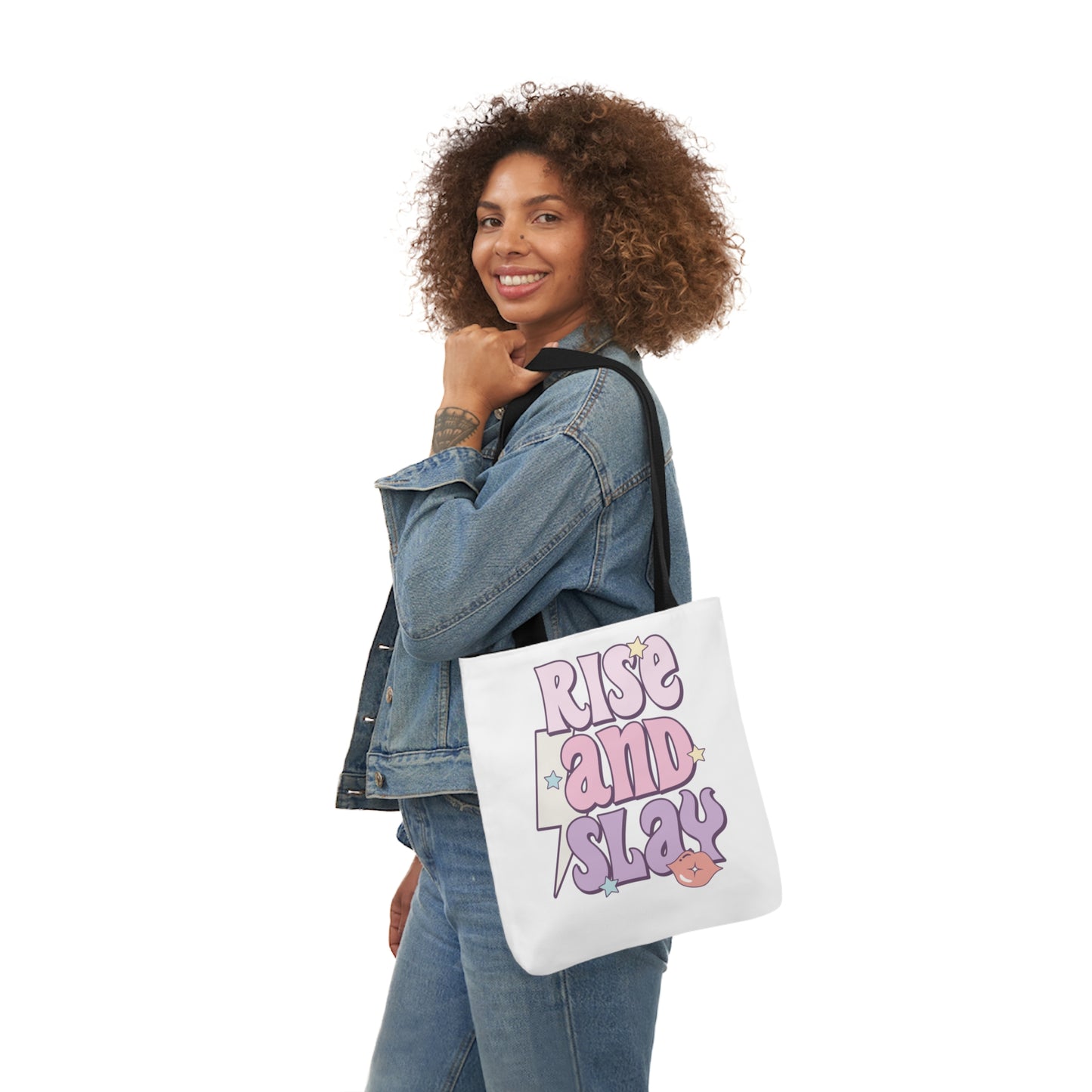 Canvas Tote Bag, 5-Color Straps, 3 Sizes, Rise and Slay, Cute Saying Bag
