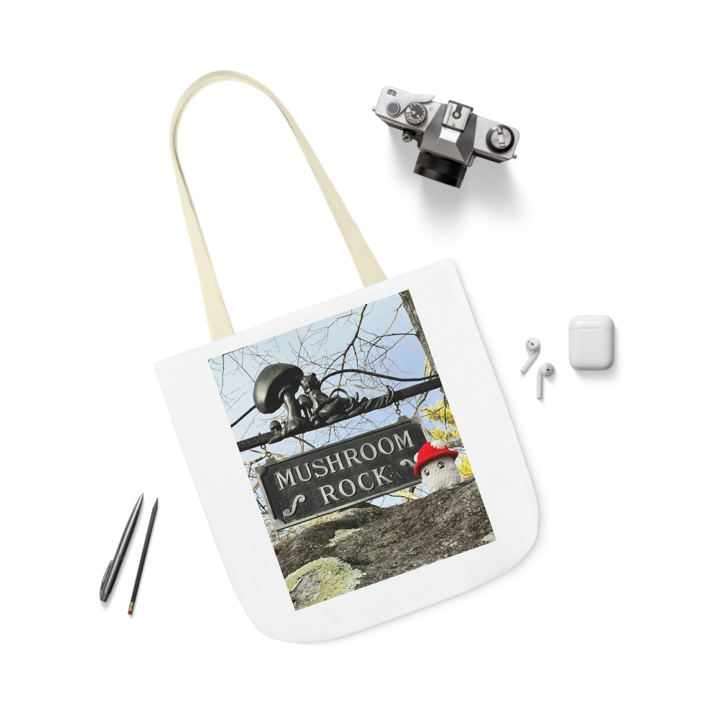 Mac the Mushroom Adventure Canvas Tote Bag, 3 Sizes, 5-Color Straps