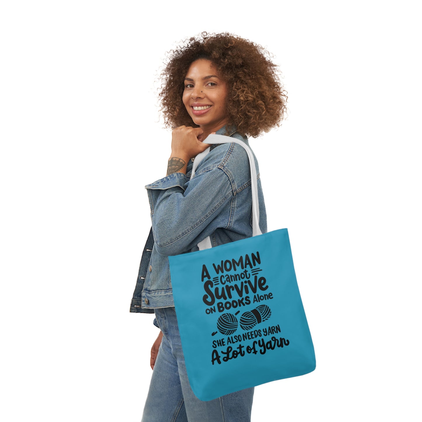 Cute Canvas Tote Bag, 5-Color Straps, 3 Background Colors, 3 sizes A Woman Can Not Survive