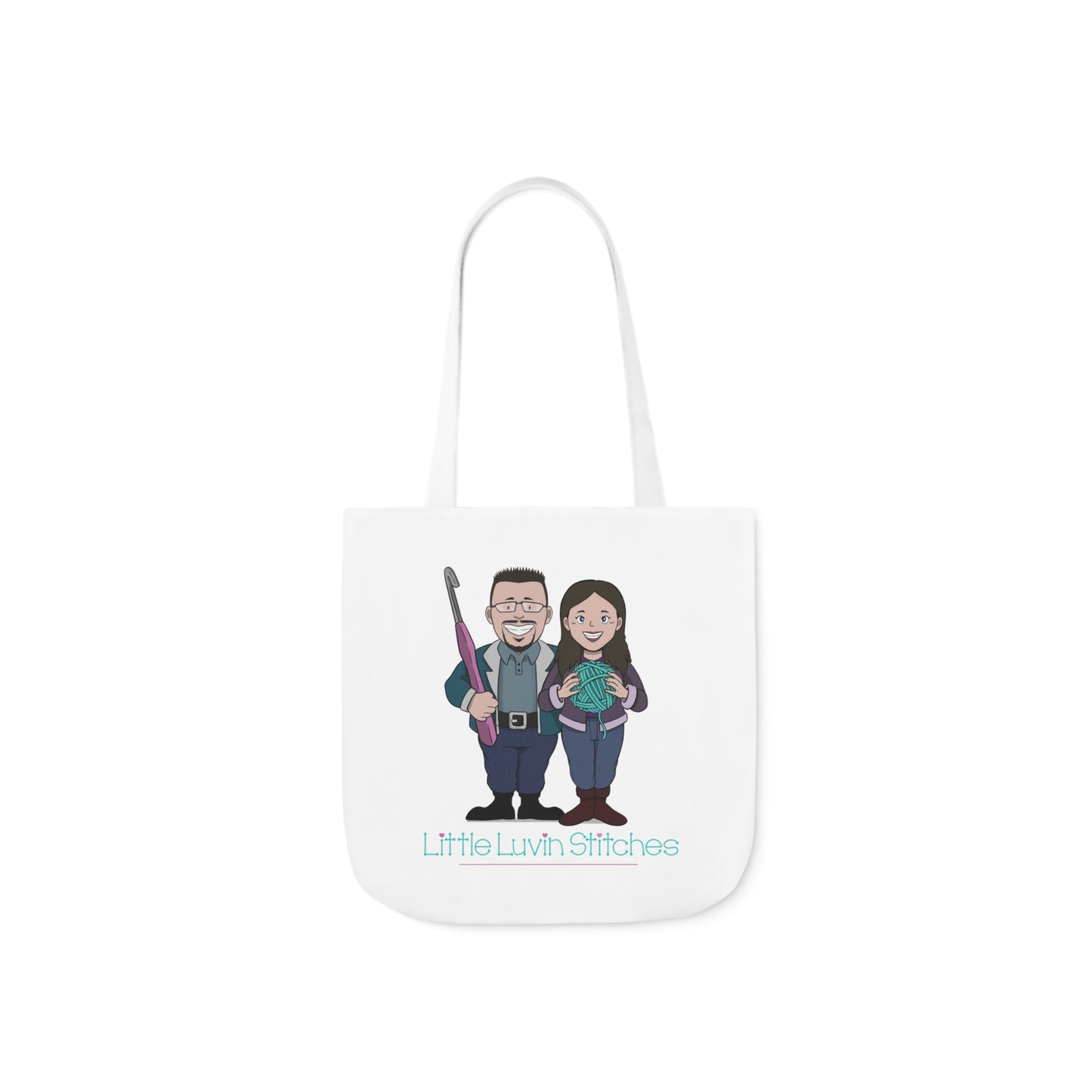 Crochet Couple Canvas Tote Bag, 5-Color Straps, 3 Sizes