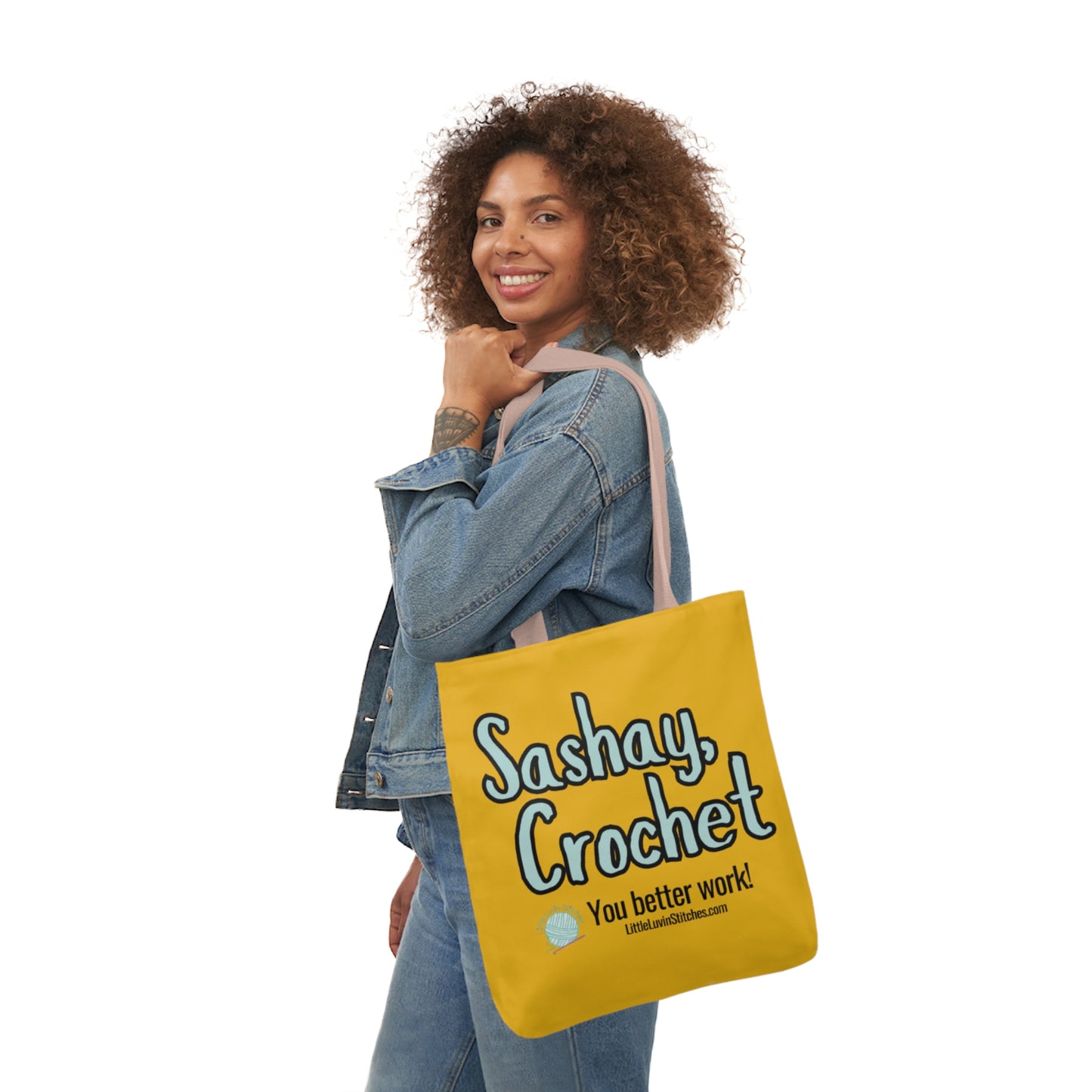 Sashay Crochet Cute Saying Canvas Tote Bag, 5-Color Straps, 3 Sizes
