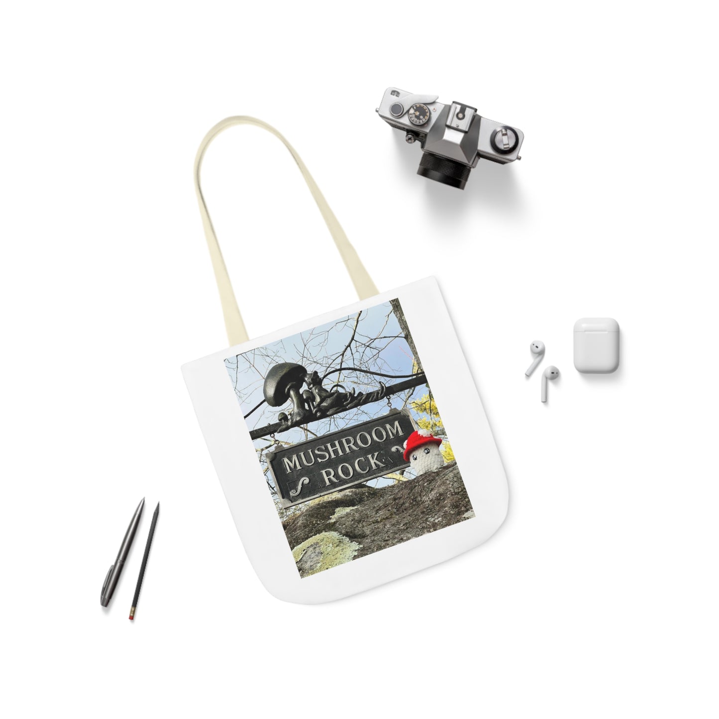 Mac the Mushroom Adventure Canvas Tote Bag, 3 Sizes, 5-Color Straps