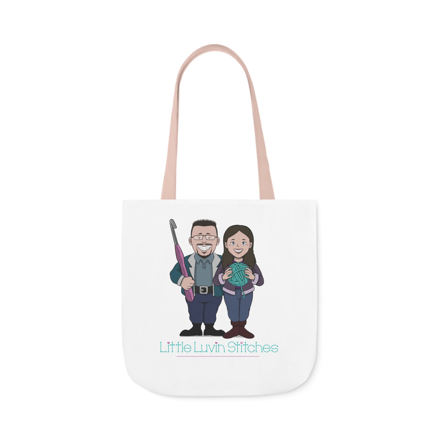 Crochet Couple Canvas Tote Bag, 5-Color Straps, 3 Sizes