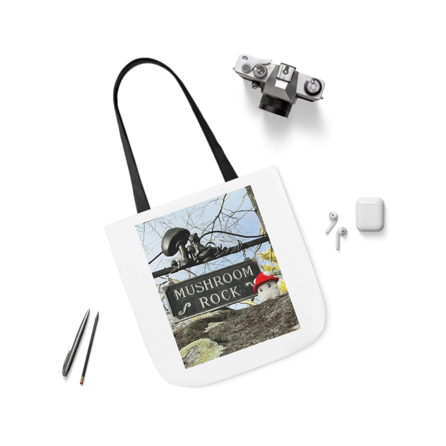 Mac the Mushroom Adventure Canvas Tote Bag, 3 Sizes, 5-Color Straps